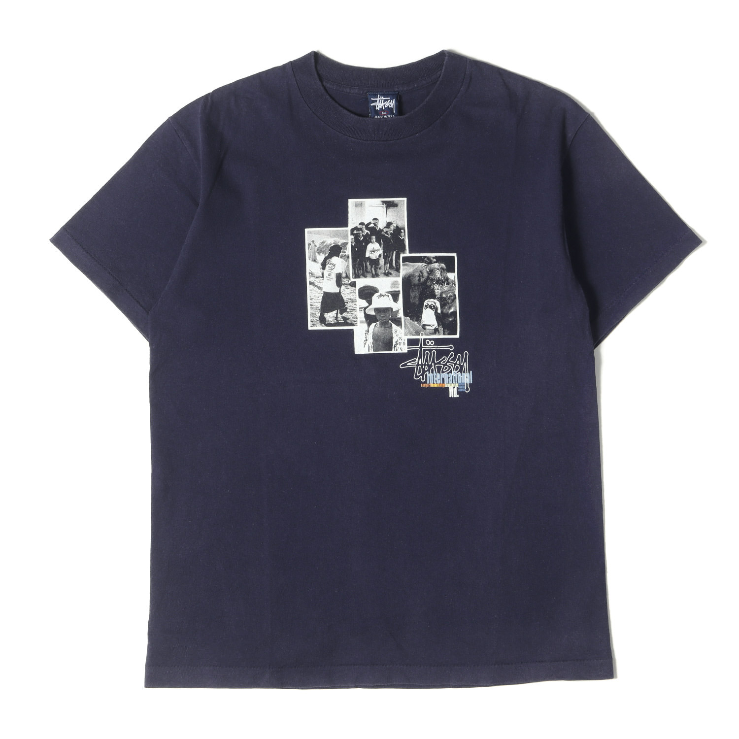 Stussy USA製 90s グラフィティー プリント Tシャツ ネイビー 若者に人気のブランド 90s USA製 Stussy グラフィティー
