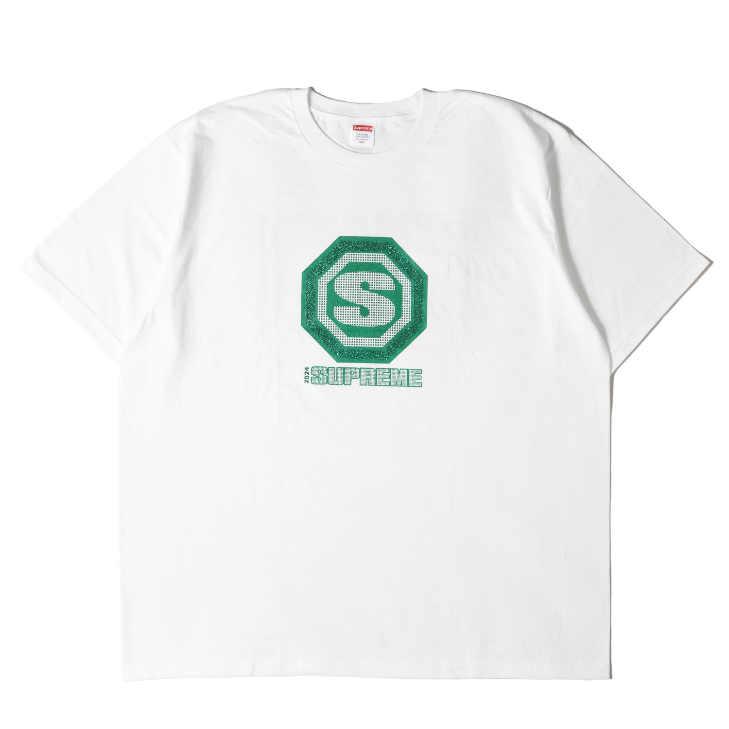 Supreme シュプリーム Tシャツ サイズ:XXL / 24AW Sロゴ ラメプリント クルーネック Tシャツ (Blockbuster Tee) / ホワイト 白 / トップス カットソー 半袖【メンズ】【中古】【新品同様】【K4777】