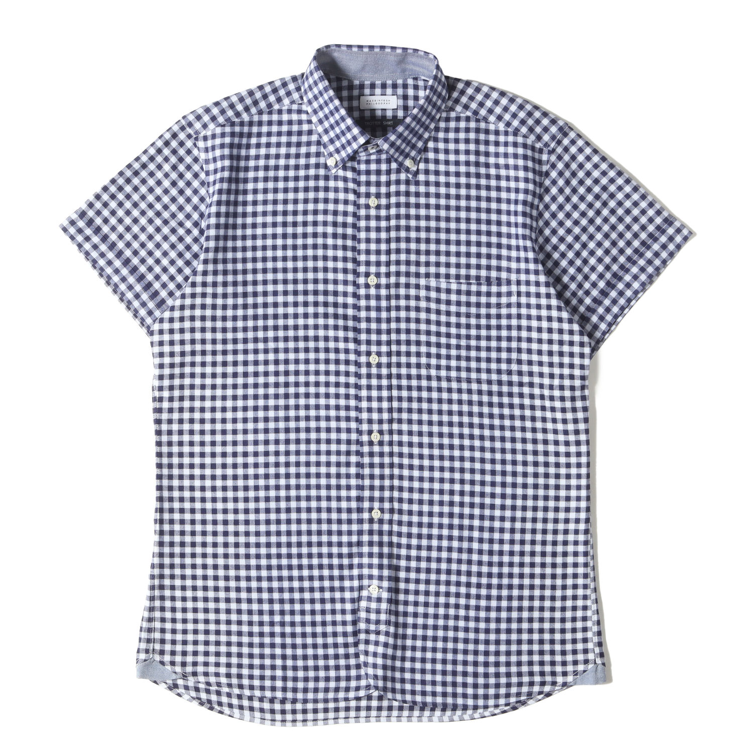 MACKINTOSH PHILOSOPHY マッキントッシュ フィロソフィー シャツ サイズ:38 / ギンガムチェック ボタンダウン トロッター 半袖 シャツ (TROTTER SHIRT) / ネイビー ライトブルー / トップス カジュアルシャツ【メンズ】【中古】【美品】【K4779】