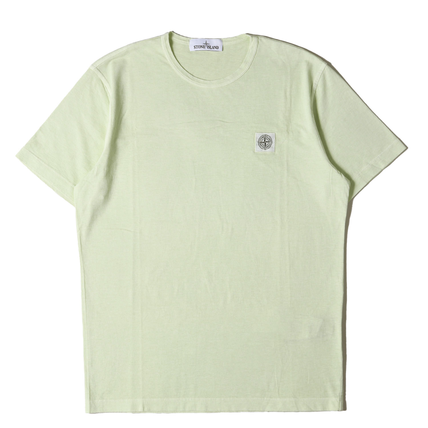 STONE ISLAND ストーンアイランド Tシャツ ピスタチオ サイズ:L | ガーメントダイ加工 ワンポイント コンパスパッチ バインダーネック Tシャツ (661522357) | イタリア製 | トップス カットソー 半袖【メンズ】【中古】【K4779】