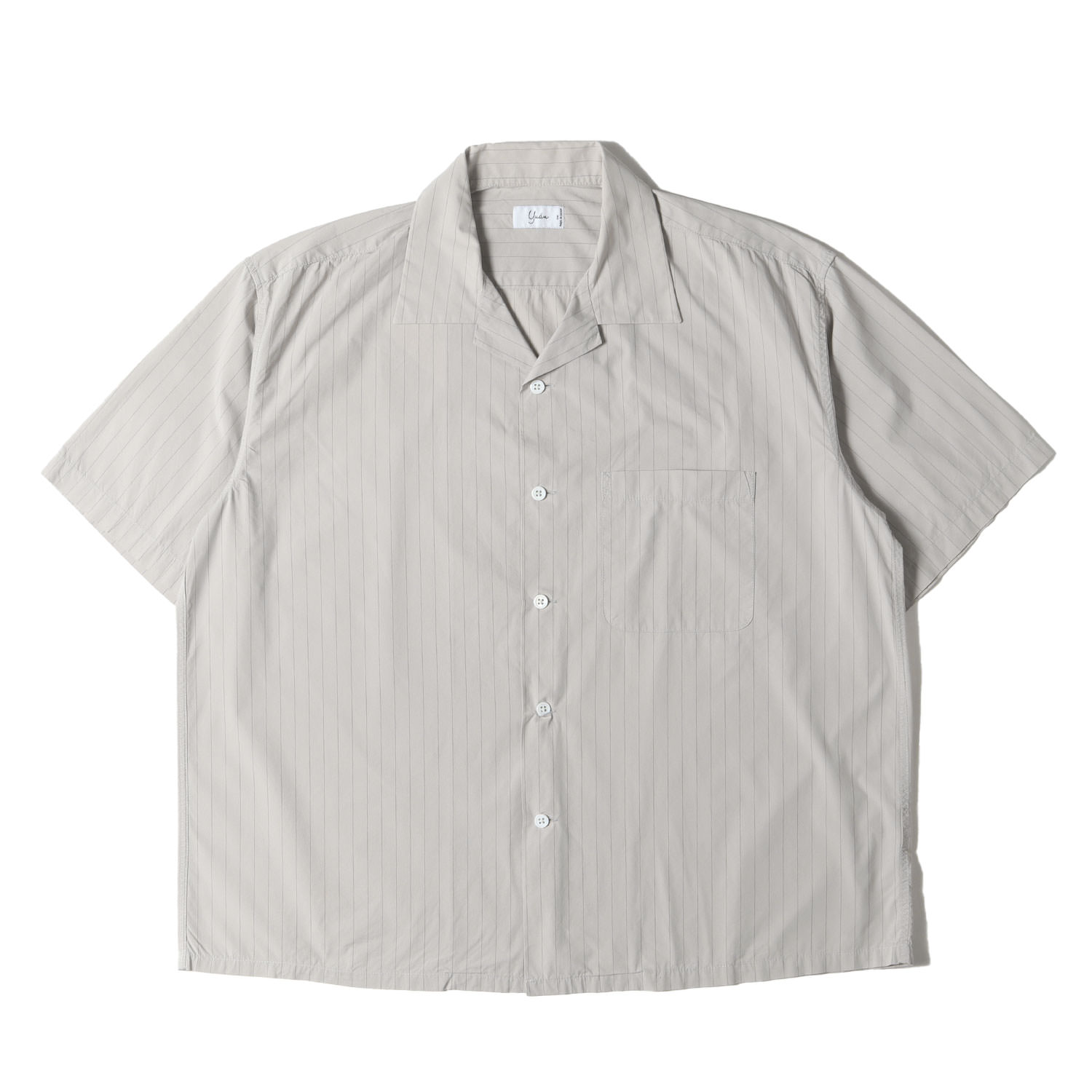 Yuan ユアン シャツ ベージュ サイズ:S/M | ピンストライプ オーバーサイズ オープンカラー 半袖シャツ | トップス カジュアルシャツ【メンズ】【中古】【K4775】