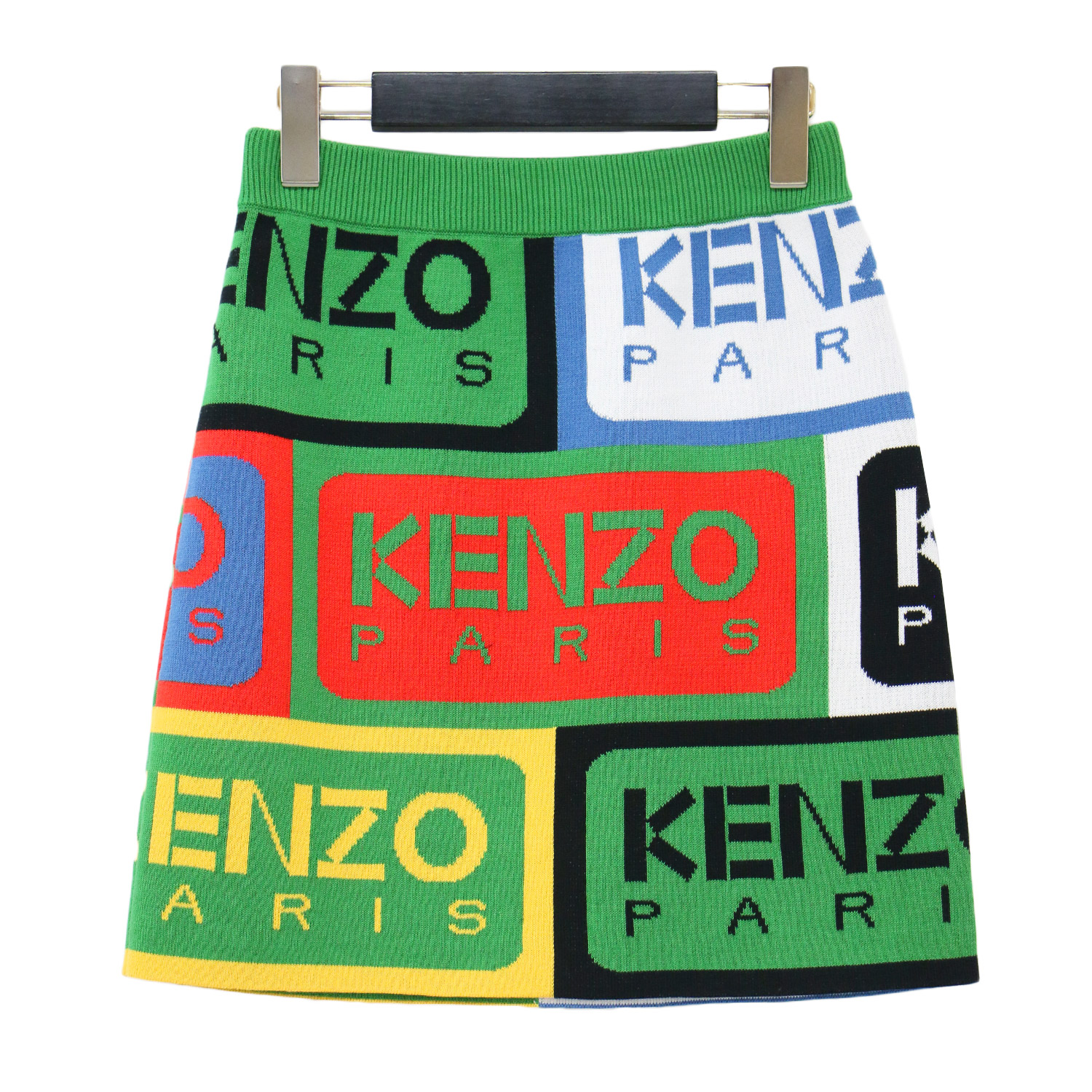 KENZO ケンゾー スカート マルチカラー サイズ:XS | ロゴ ジャガード ミニ スカート | タイト ニット ウエストゴム コットン | ボトムス【レディース】【中古】【美品】【K4858】｜ブランド古着のBEEGLE by Boo-Bee 8,251円