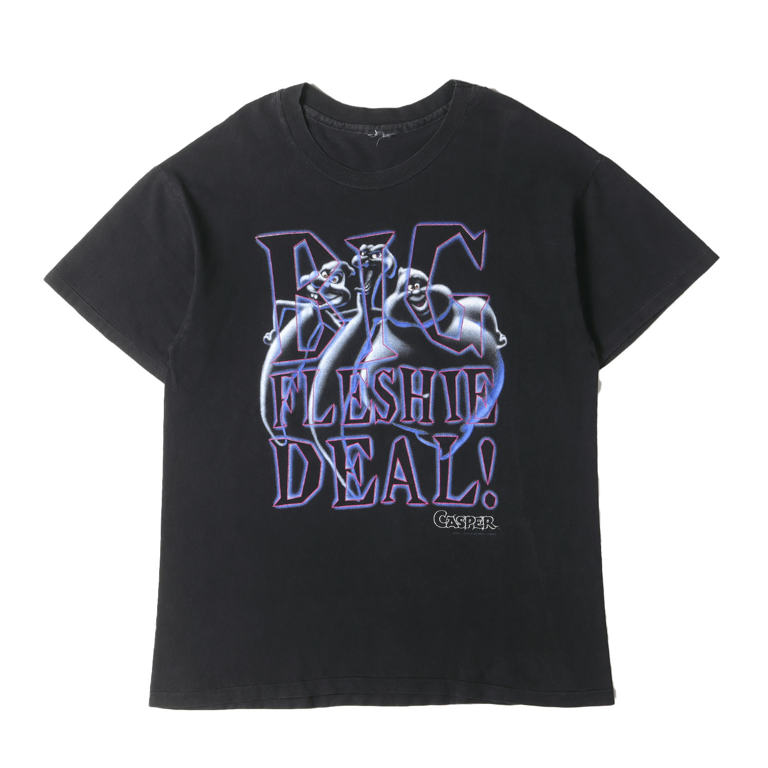 【 一般受け】90s - 00s ヴィンテージ古着 プルオーバー 大きさ:事細やかに引き合い(L-XL位) / 90s CASPER BIG FLESHIE DEAL! 活動写真 労働者の一団のど首 プルオーバー / 黒いこと 黒 / 90年月日 / トップス カットソー 半袖【メンズ】【中古】【K4746】