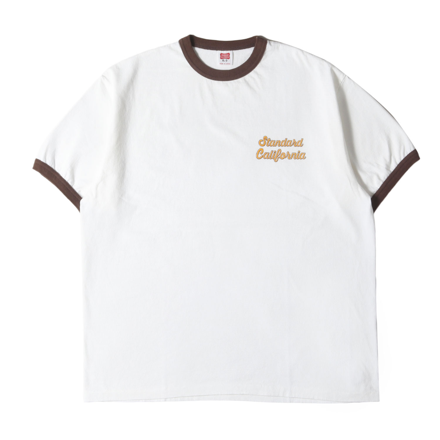 STANDARD CALIFORNIA スタンダードカリフォルニア Tシャツ ホワイト 白 サイズ:XL | 25SS スクリプト ロゴ リンガーネック トリム Tシャツ (SD US Cotton Script Logo Ringer T) トップス カットソー 半袖【メンズ】【中古】【美品】【K4559】
