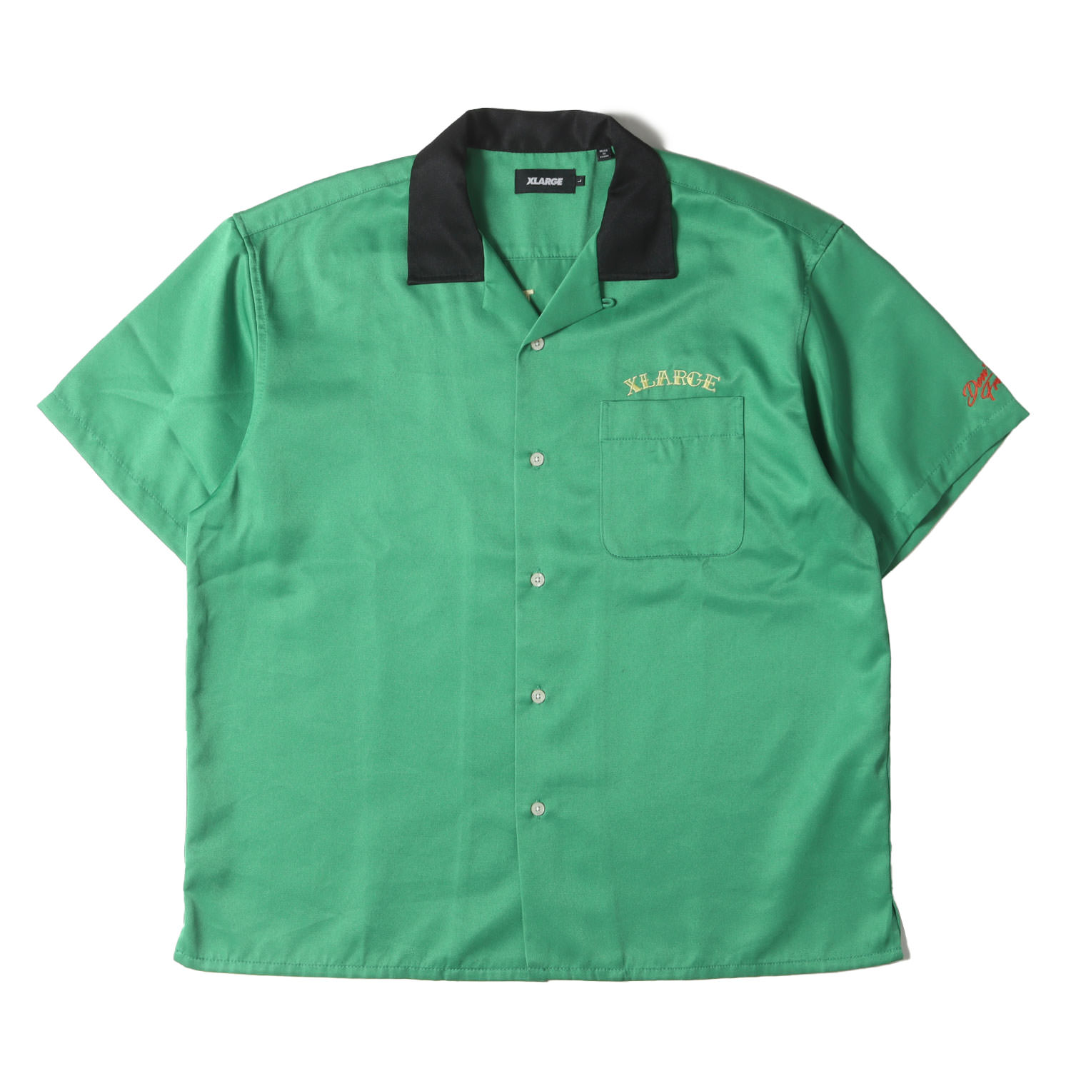 X-LARGE エクストララージ シャツ グリーン サイズ:L | 22SS トゥーフェイス オープンカラー サテン 半袖シャツ (TWO FACE OPEN COLLAR S/S SHIRT) | トップス カジュアルシャツ【メンズ】【中古】【K4774】