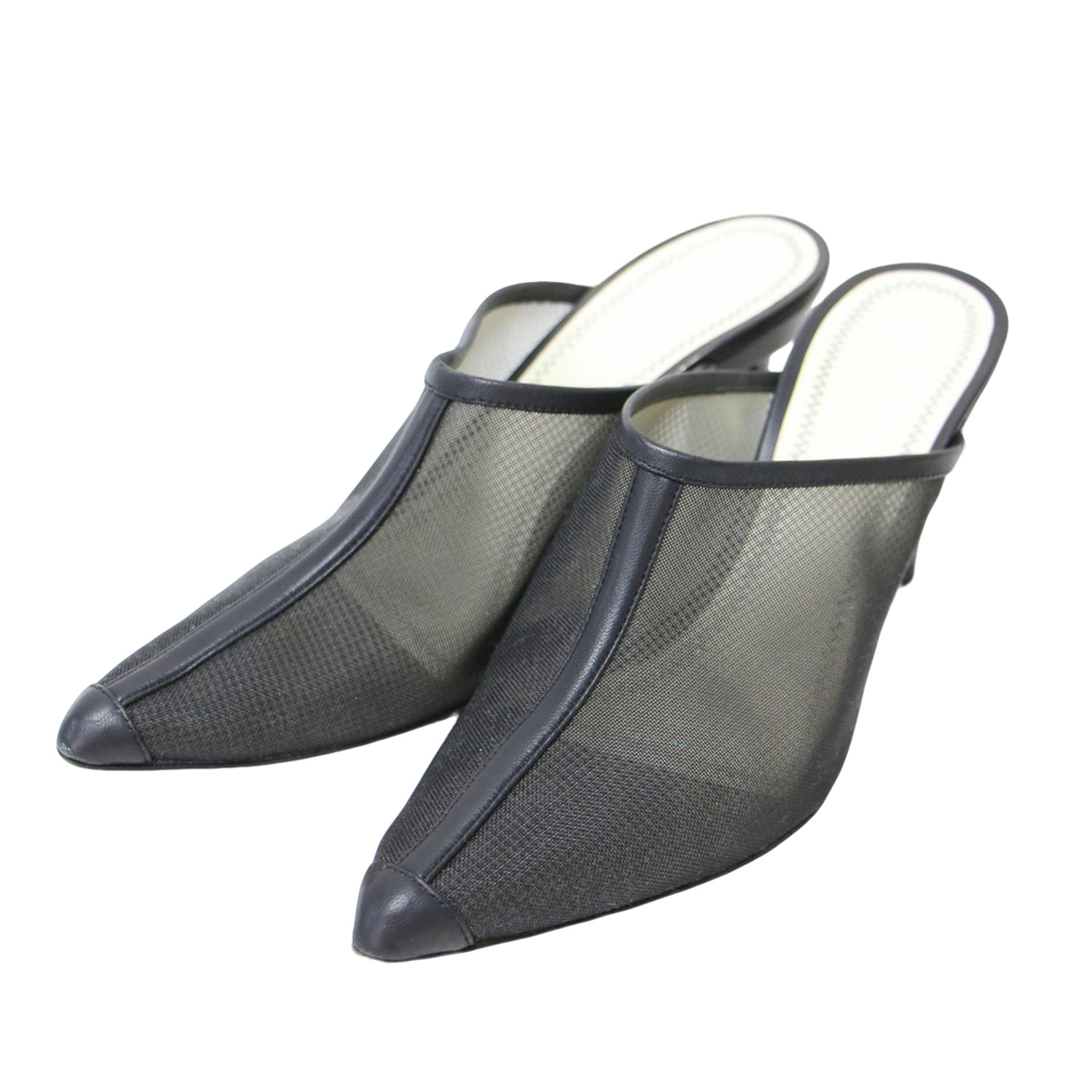 Tibi ティビ サンダル ブラック 黒 サイズ:37(24.0cm) | メッシュ ミュール サンダル | ヒール ポインテッドトゥ レザー | イタリア製 | ブランド シューズ 靴【レディース】【中古】【K4746】