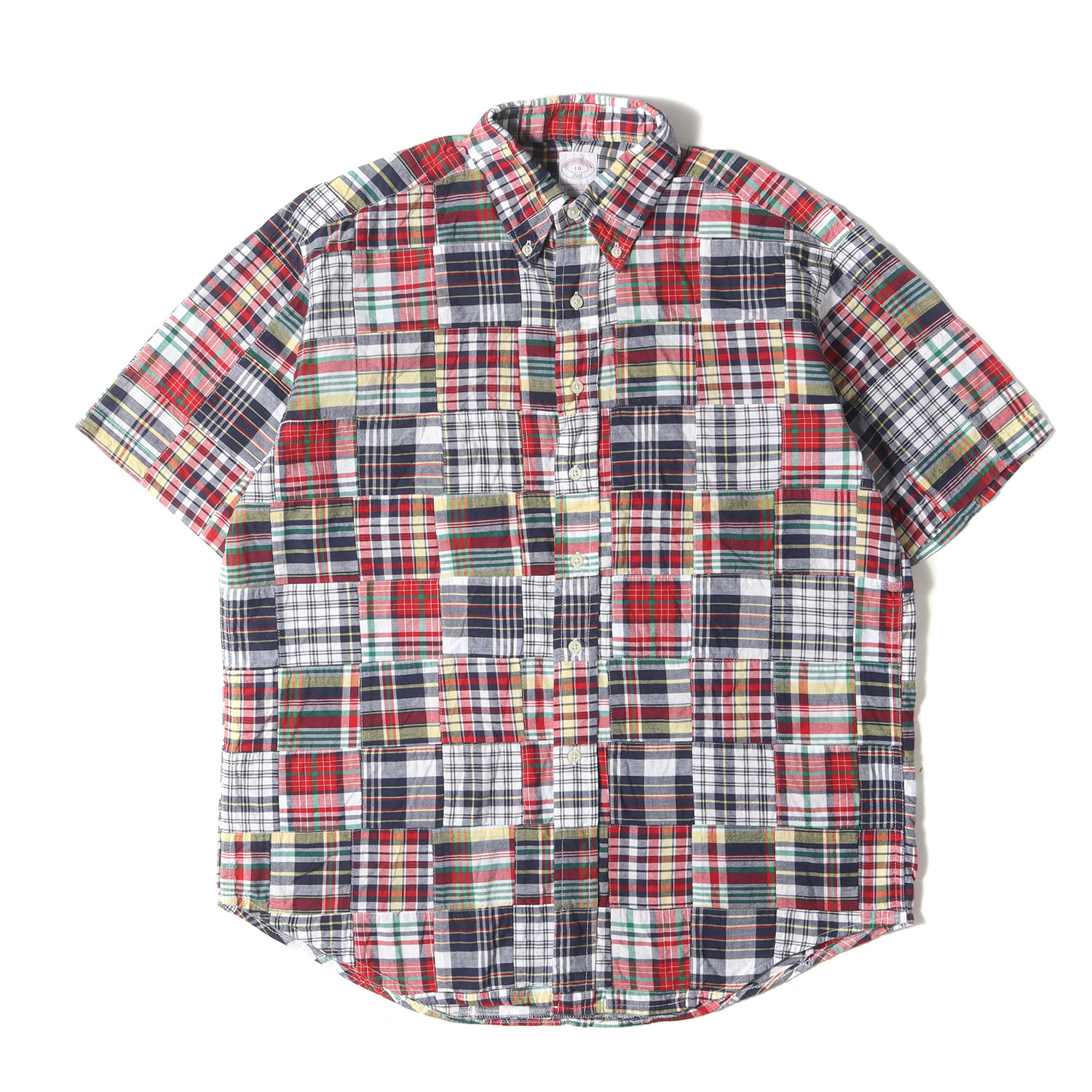 BROOKS BROTHERS ブルックスブラザーズ シャツ レッド ネイビー サイズ:L | パッチワーク マドラスチェック BD 半袖シャツ | トップス カジュアルシャツ【メンズ】【中古】【美品】【K4774】