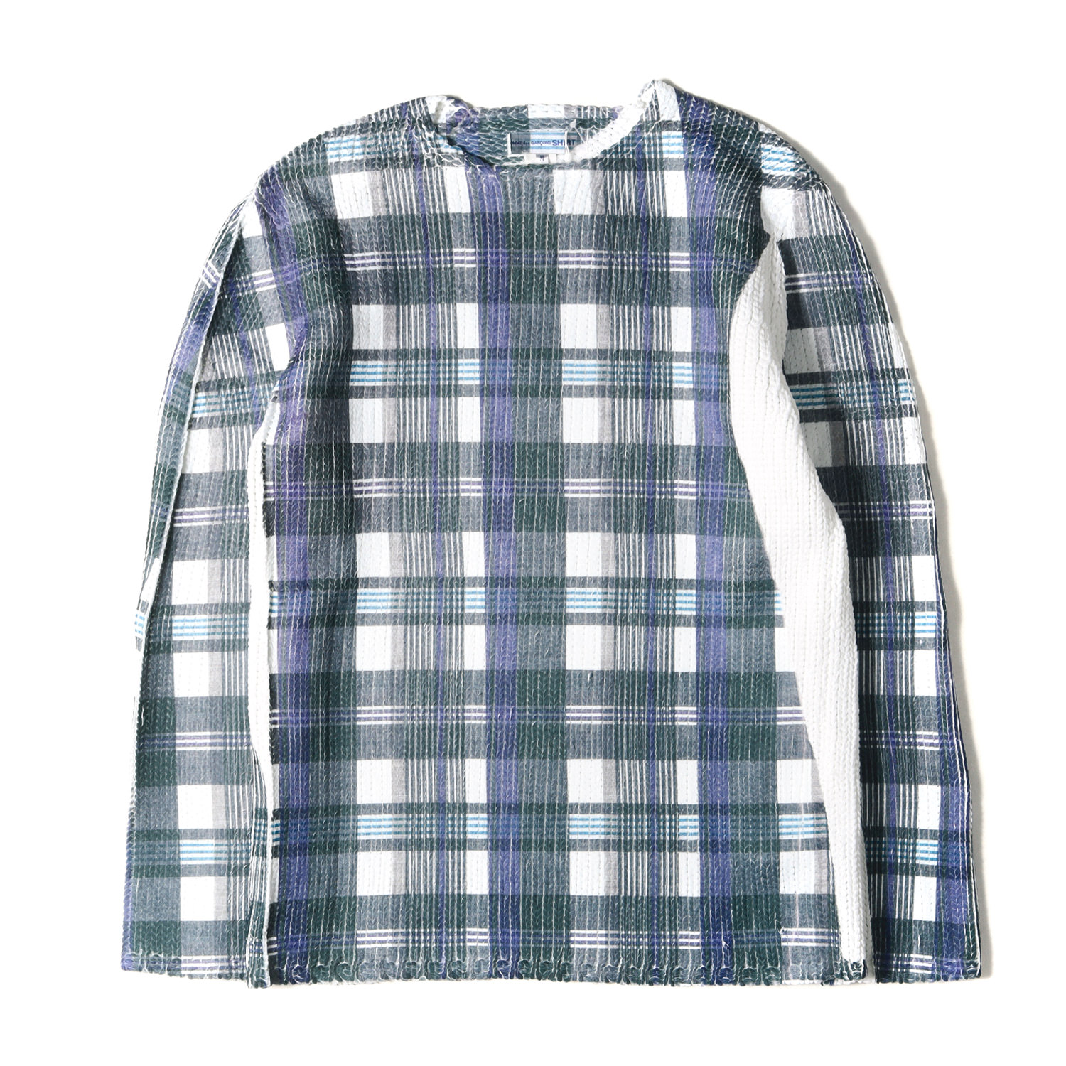 COMME des GARCONS SHIRT コムデギャルソン シャツ ニット ホワイト グリーン ブルー系 サイズ:M | 25SS タータンチェック 転写プリント ミドルゲージ ポリ ニット (FO-N003) | トップス セーター | 日本製【メンズ】【K4774】 26,003円