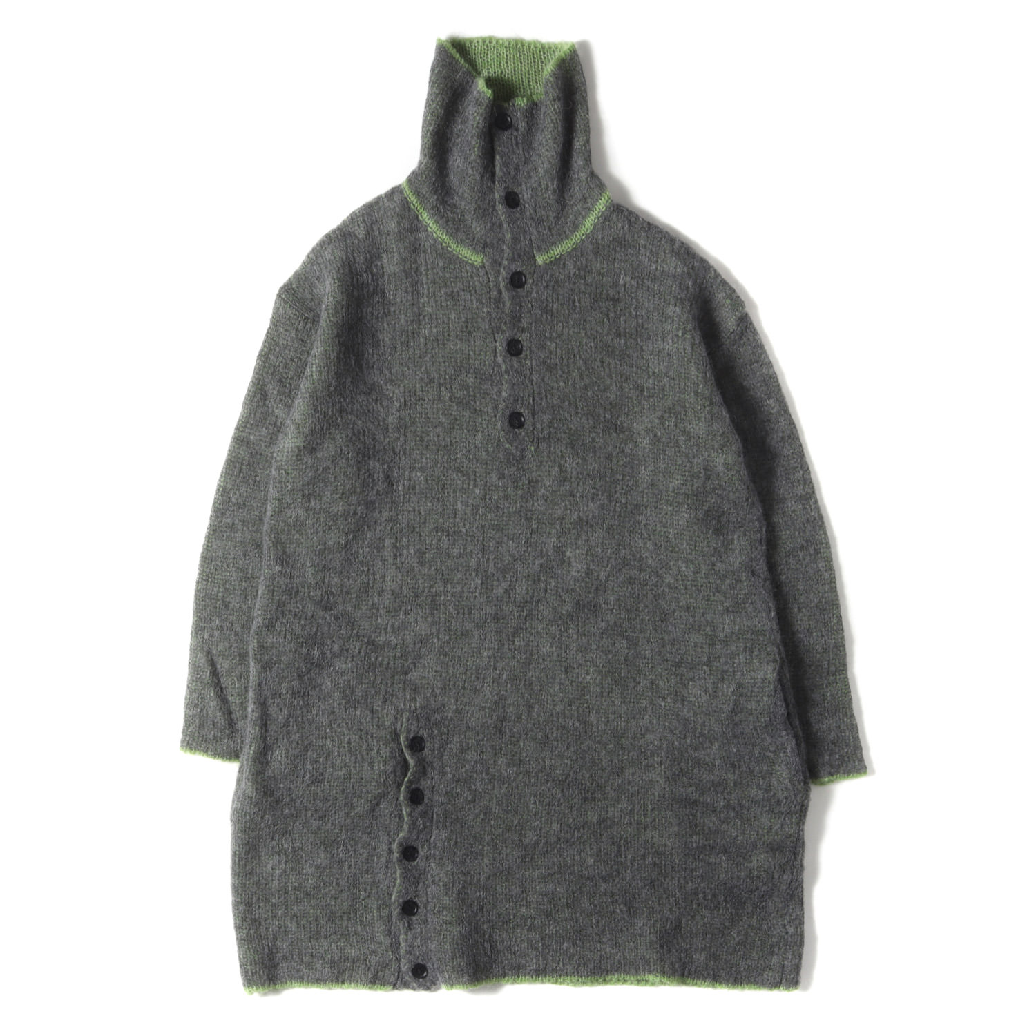 Ground Y グラウンド ワイ ニット ヘザーグレー ライム サイズ:3 | 23AW タートルネック ロング モヘアミックス ウール ニット (MOHAIR MIX TURTLENECK BUTTON KNIT GC-K05-901) | トップス セーター | 日本製【メンズ】【中古】【美品】【K4777】