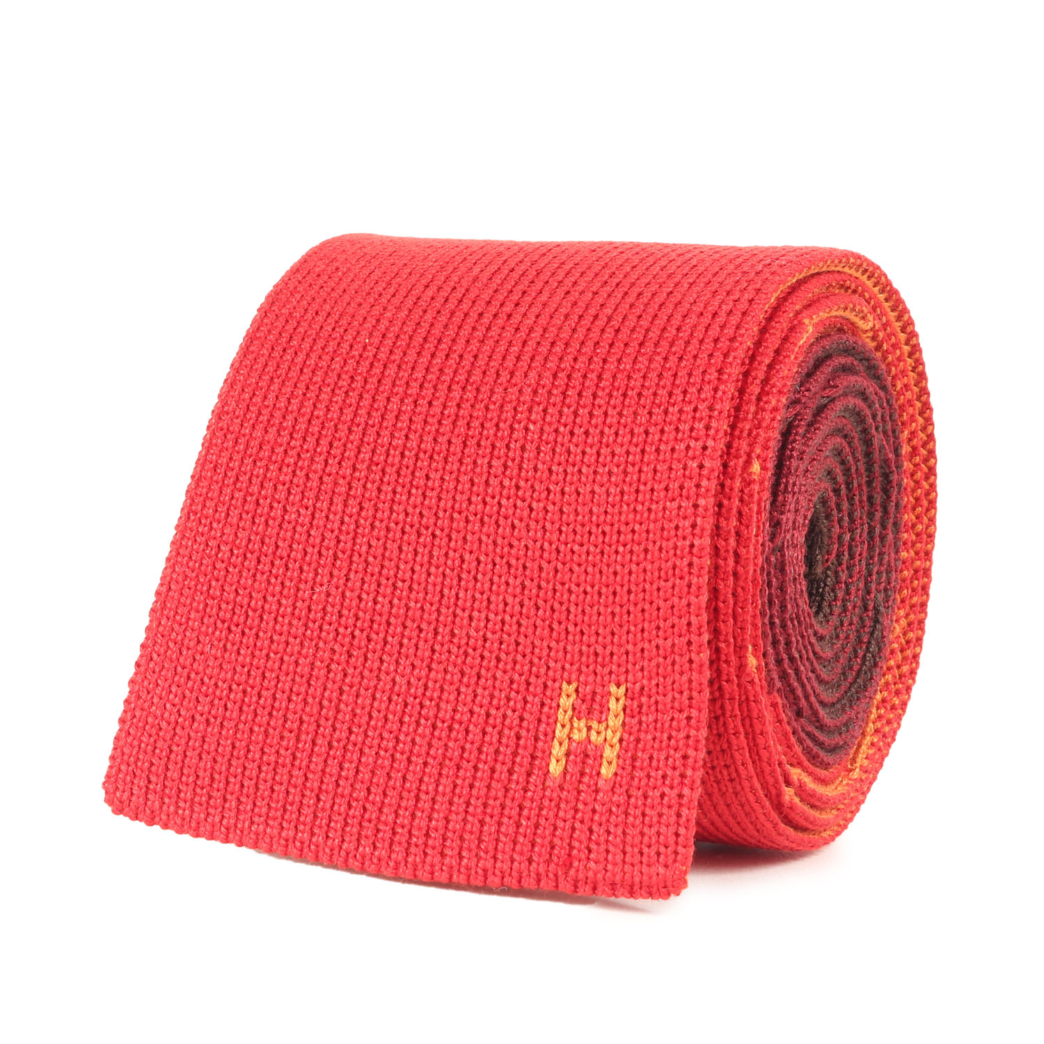 美品　エルメス　ネクタイ　ニットタイ　ワインレッド　無地　H柄　ウール 美品 エルメス ネクタイ ニットタイ ワインレッド 無地 H柄 ウール