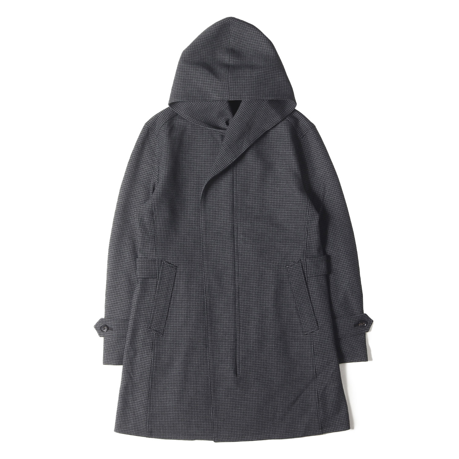 AKM エイケイエム コート グレー×ブラック サイズ:S | 23SS ハウンドトゥース ストレッチ フーデッド コート (DOBBY STRETCH WRAP HOODED COAT) | アウター ジャケット 上着【メンズ】【中古】【美品】【K4805】