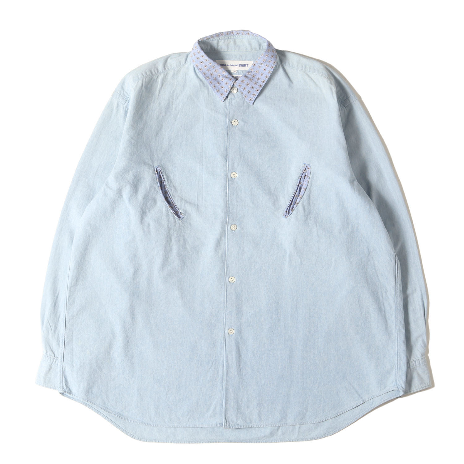 COMME des GARCONS SHIRT コムデギャルソン シャツ ブルー サイズ:M | 80s～90s 小花柄 切替し ダンガリーシャツ | アーカイブ | トップス カジュアルシャツ 長袖【メンズ】【中古】【K4746】