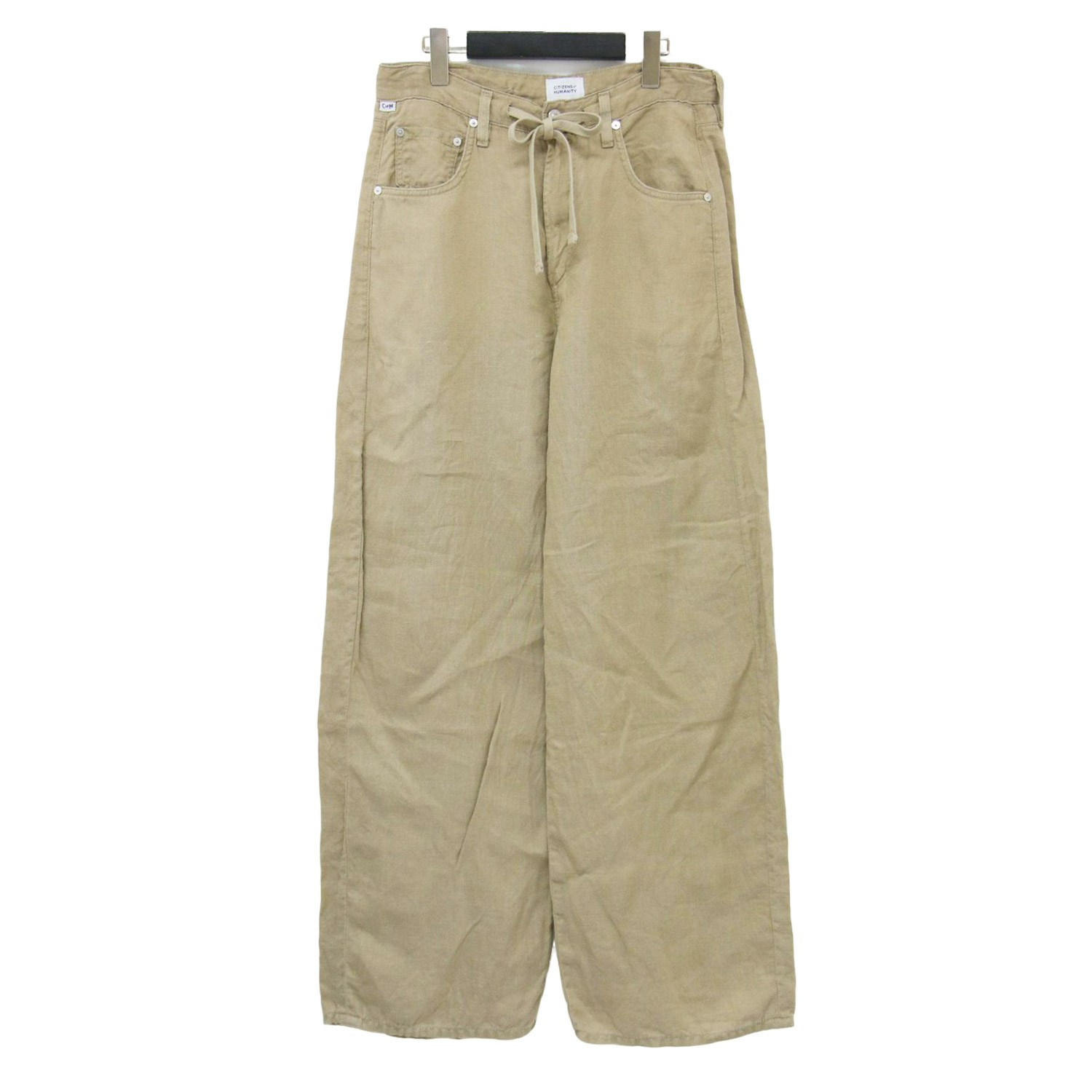 CITIZENS of HUMANITY シチズンズ オブ ヒューマニティ パンツ ベージュ サイズ:27(M) | 25春夏 リネン ワイドパンツ | BRYNN DRAWSTRING TROUSER | ストレート レザーパッチ 5ポケット | ボトムス ズボン【レディース】【中古】【K4787】
