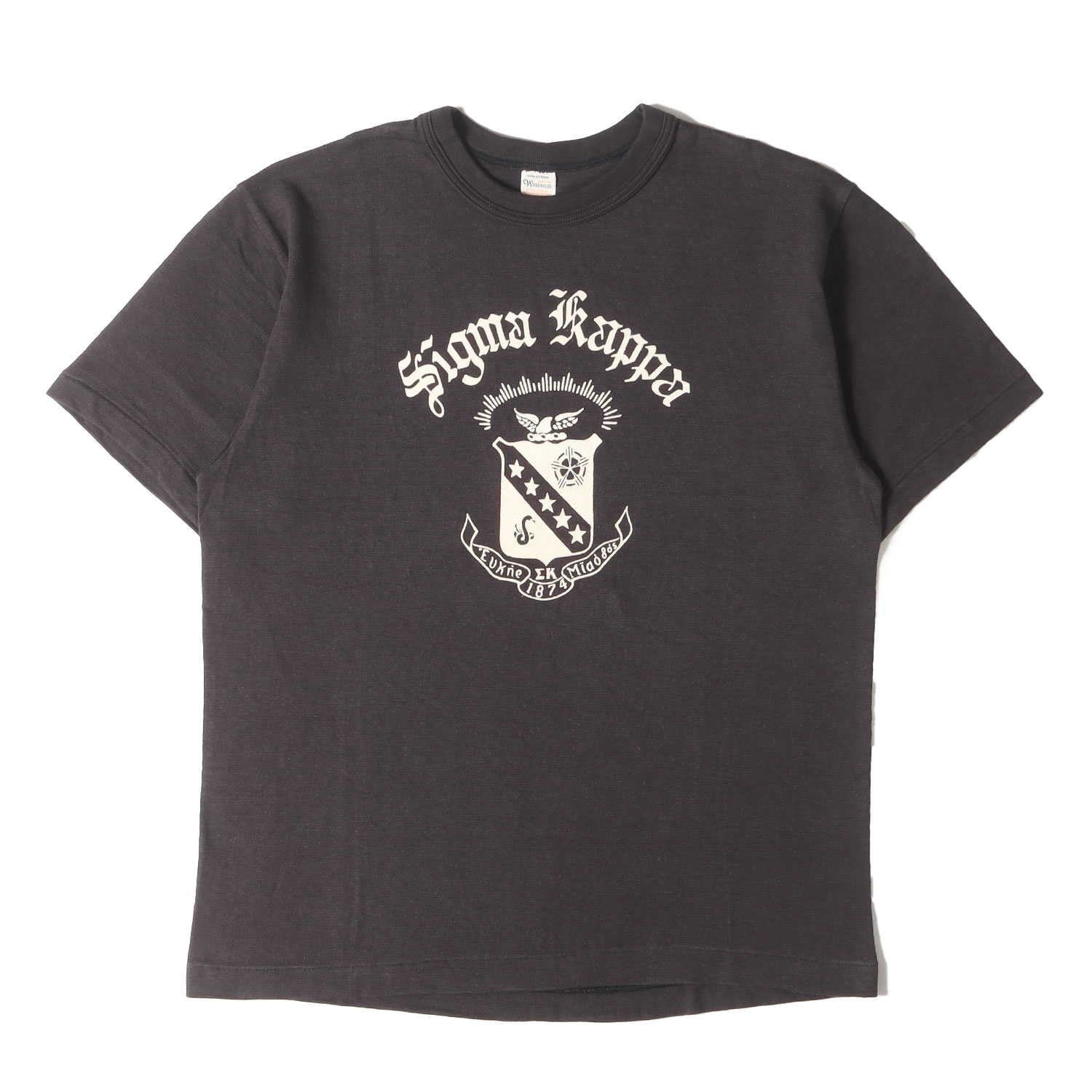 WAREHOUSE ウエアハウス Tシャツ スミクロ 黒 サイズ:M | 22SS フロッキープリント Tシャツ (Lot 4601 SIGMA KAPPA) | トップス カットソー 半袖【メンズ】【中古】【美品】【K4777】