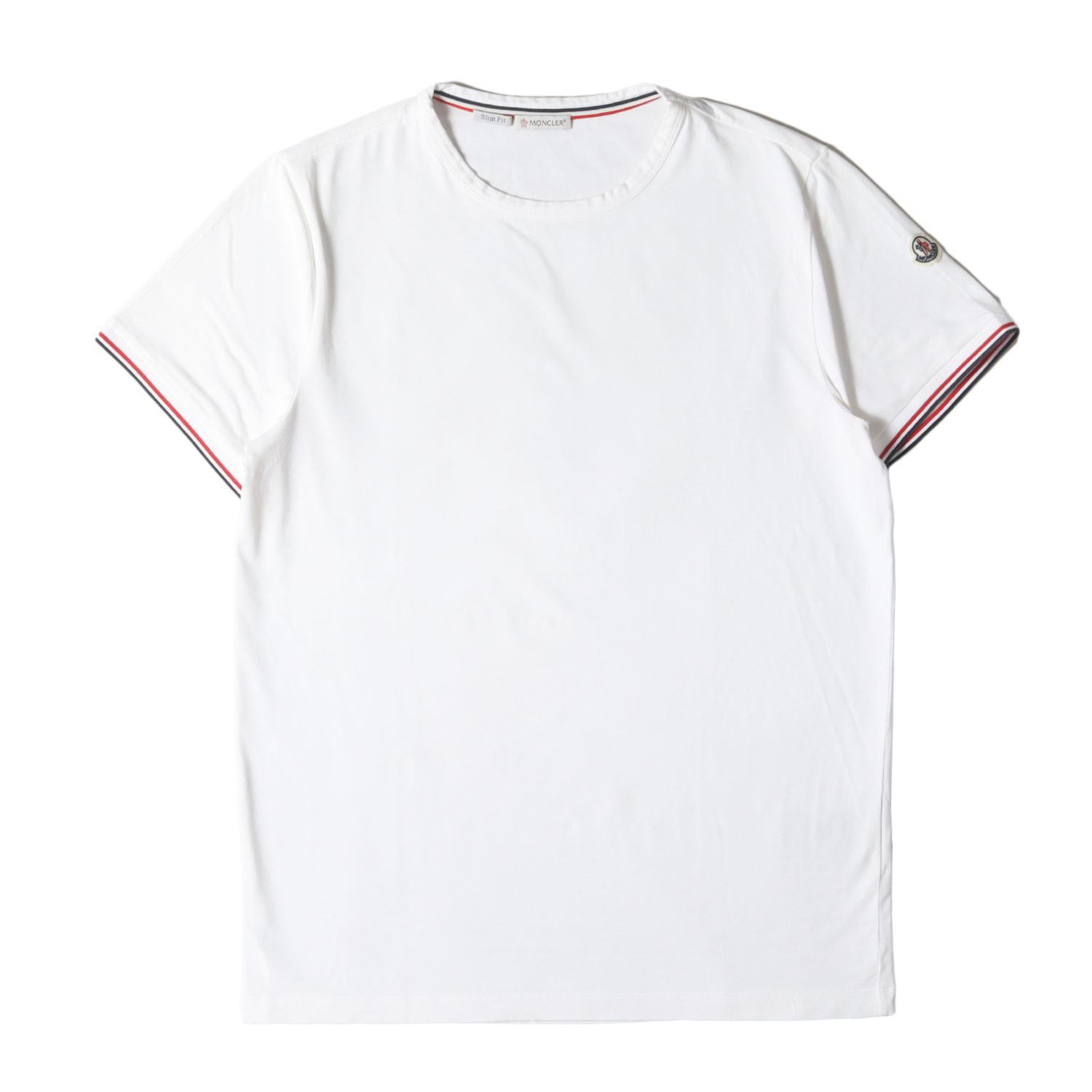 MONCLER モンクレール Tシャツ ホワイト 白 サイズ:L | 24SS アイコン ワッペン ストレッチ バインダーネック Tシャツ (J10918C71600 87296) | トップス カットソー 半袖【メンズ】【中古】【K4775】
