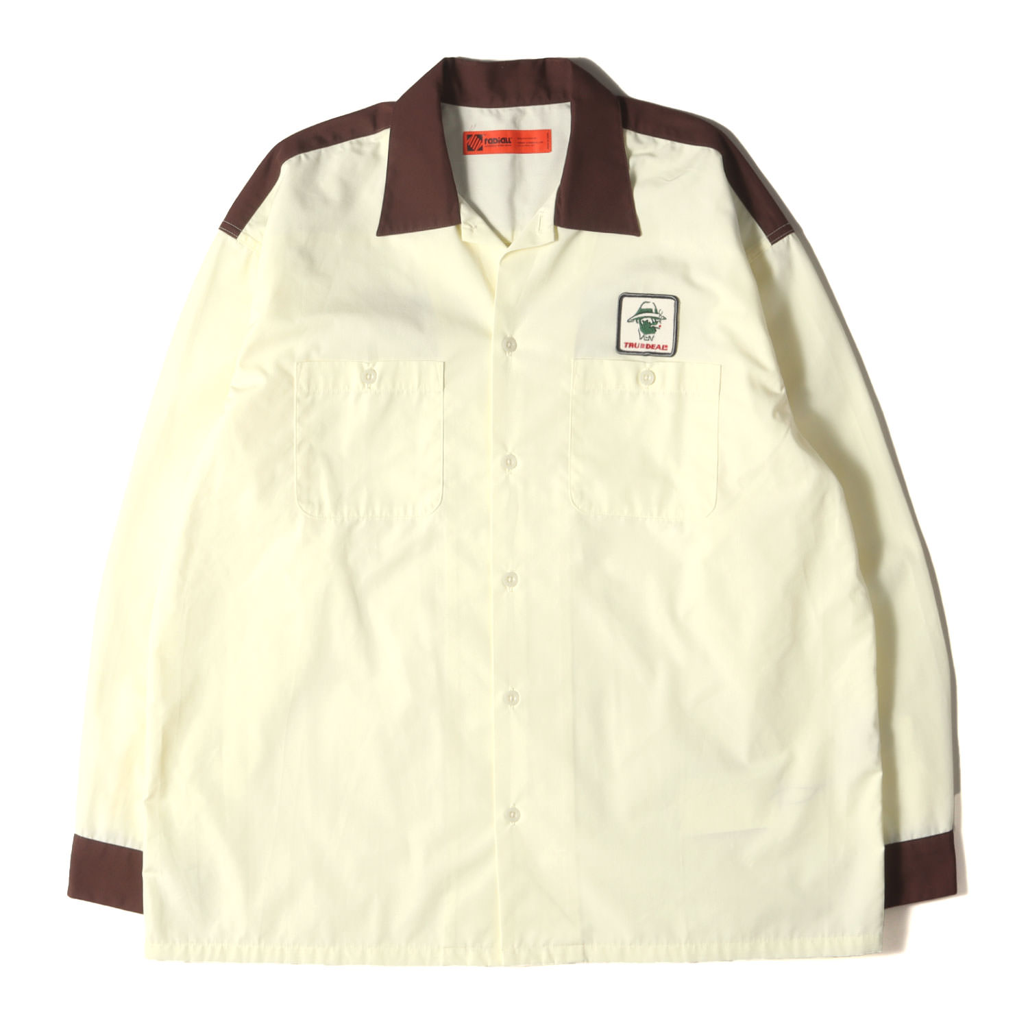 RADIALL ラディアル シャツ 黄 茶 イエロー ブラウン サイズ:L | 22AW ワッペン付き 2トーン ワークシャツ TRUE DEAL REGULAR COLLARED SHIRT L/S | トップス 長袖 オープンカラー 開襟 【メンズ】【中古】【K4777】