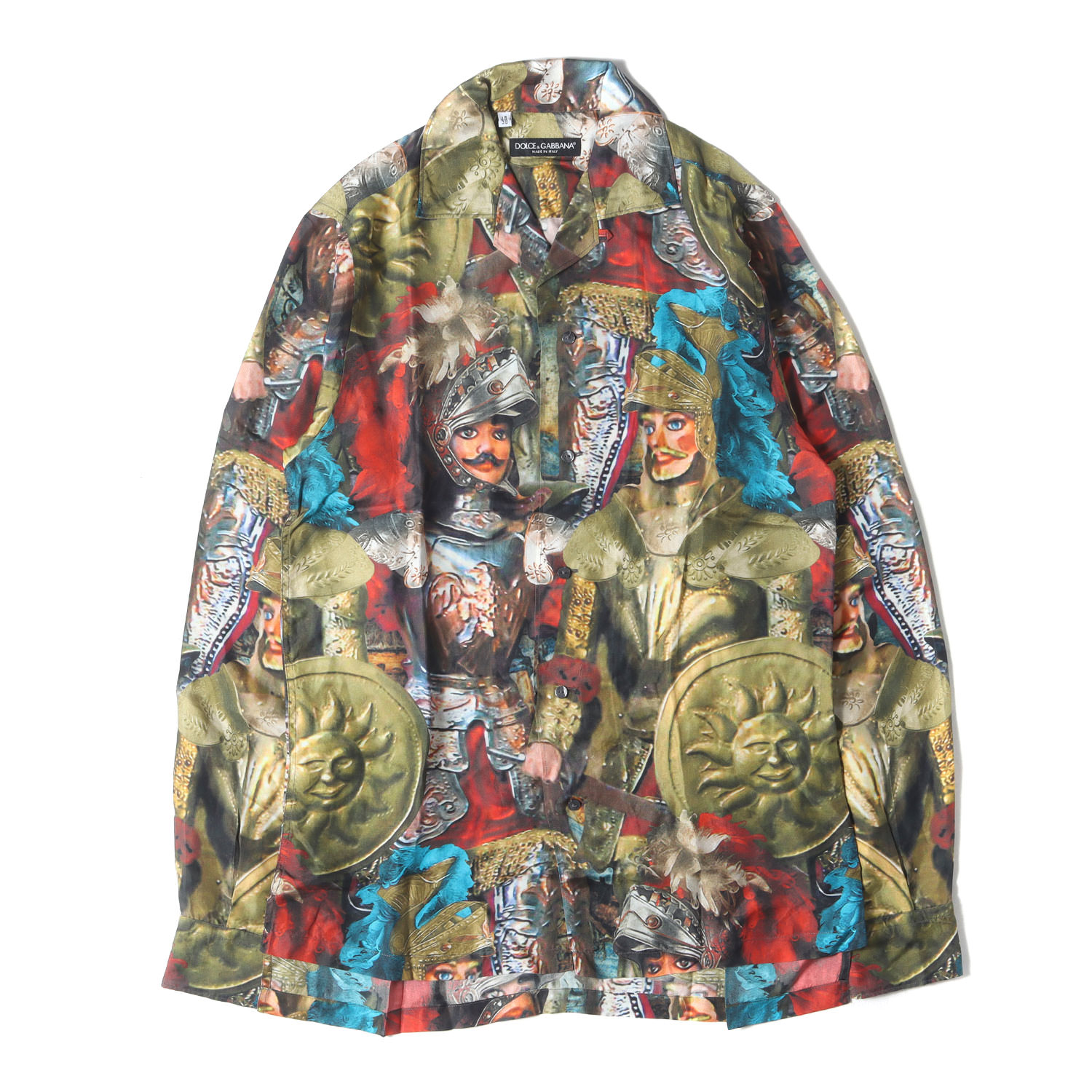 DOLCE\u0026GABBANA ドルチェ\u0026ガッバーナ プルオーバー マルチ色合い 大きさ:15(38) | 総柄青写真 明けっ広げ色合い 絹地プルオーバー | トップス 長袖 甲冑 陸軍軍人 【メンズ】【中古】【美品】【K4837】