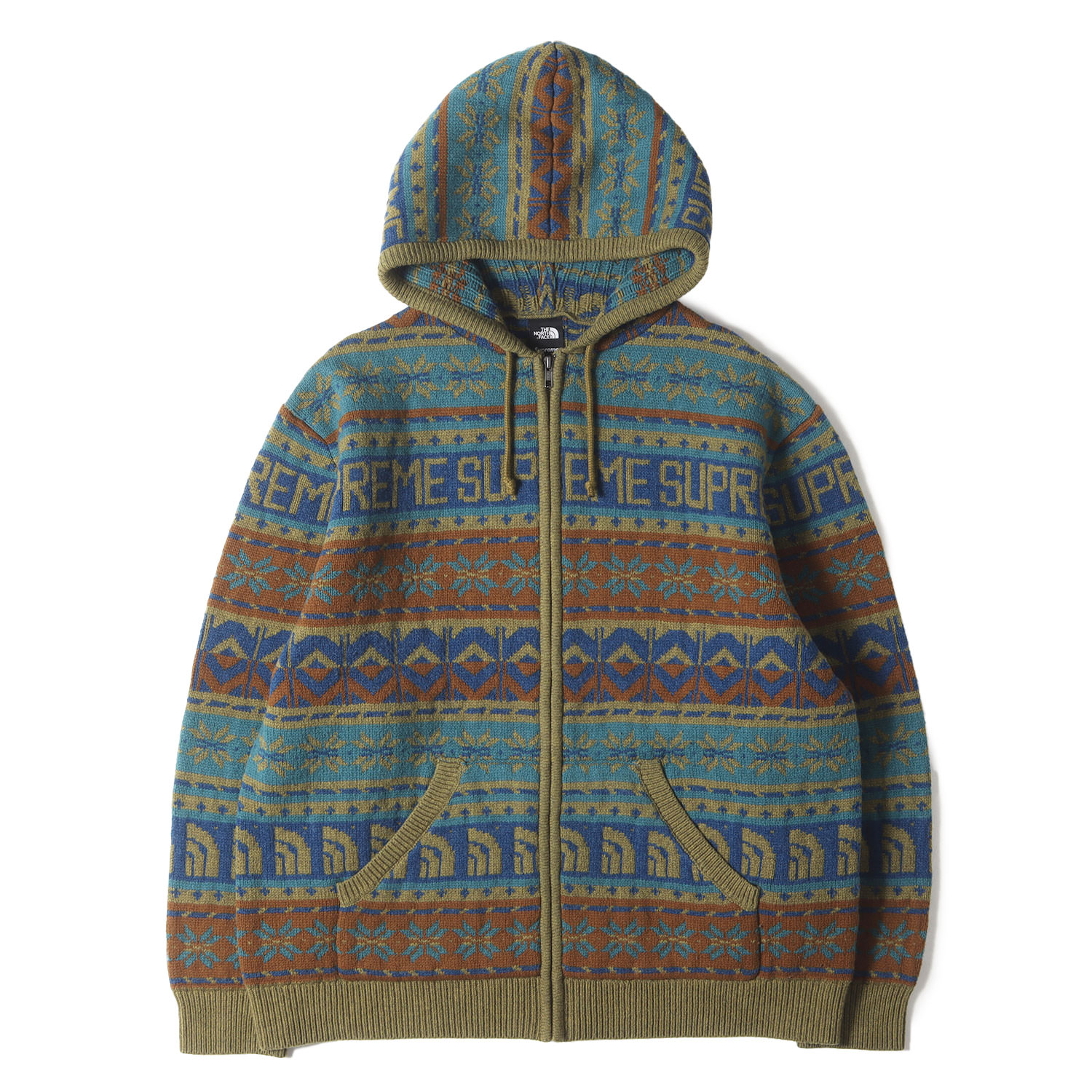 Supreme シュプリーム 編み物 オリーブ 大きさ:XL | 22AW THE NORTH FACE ノース柄 ジップ 毛糸編み物 プルオーバー (Zip Up Hooded Sweater) | トップス 二人三脚【メンズ】【中古】【美品】【K4857】
