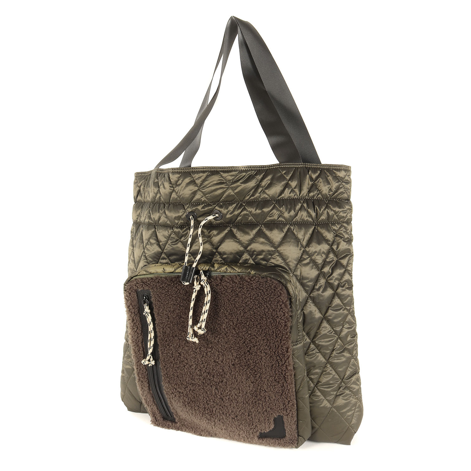 Yohji Yamamoto ヨウジヤマモト 御徒面子 カーキ | Ys 2WAY キルティング ボア 肩先 トート 御徒面子 (QUILTED POLYESTER TOTE BAG) | 日本製 ブランド名 嚢【メンズ】【中古】【美品】【K4837】