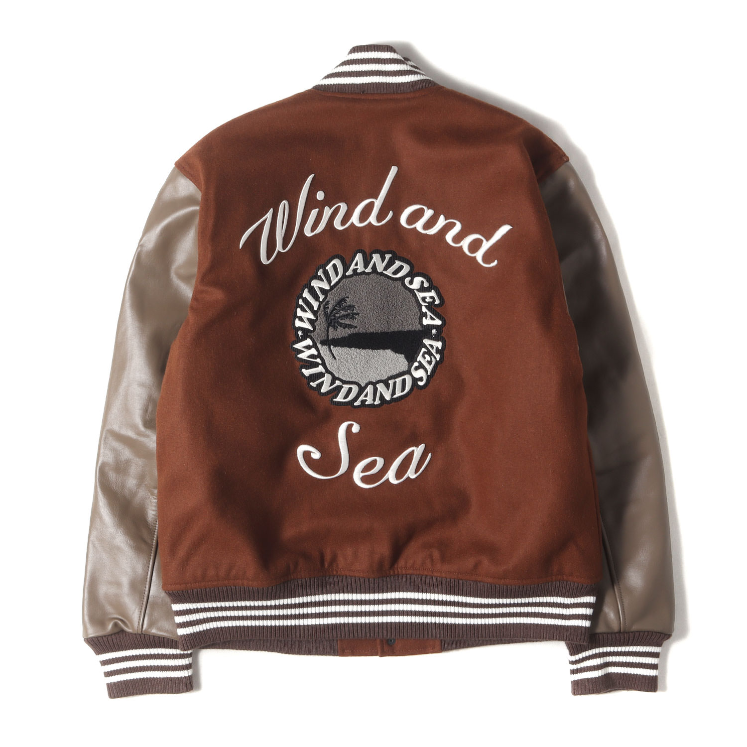 WIND AND SEA ウィンダンシー ジャケット ブラウン サイズ:M | 22AW パームツリー 袖レザー メルトン バーシティジャケット / スタジャン (Varsity Jacket) | アウター ブルゾン ジャンパー 上着【メンズ】【中古】【美品】【K4773】 32,546円