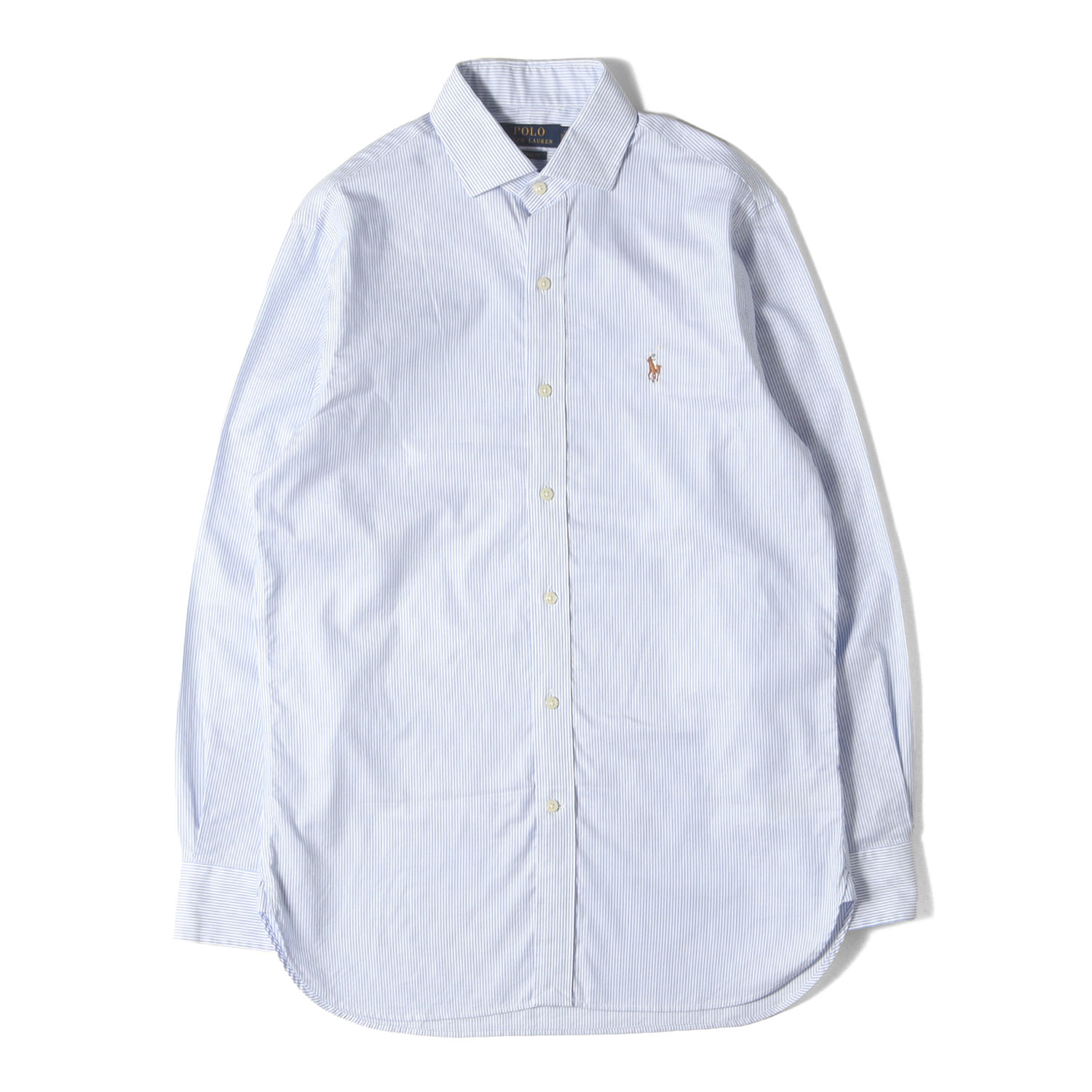 POLO Ralph Lauren ポロ ラルフローレン シャツ ホワイト ブルー サイズ:15 | ポニー 刺繍 ストライプ ドレス シャツ | トップス カジュアルシャツ 長袖【メンズ】【中古】【K4774】