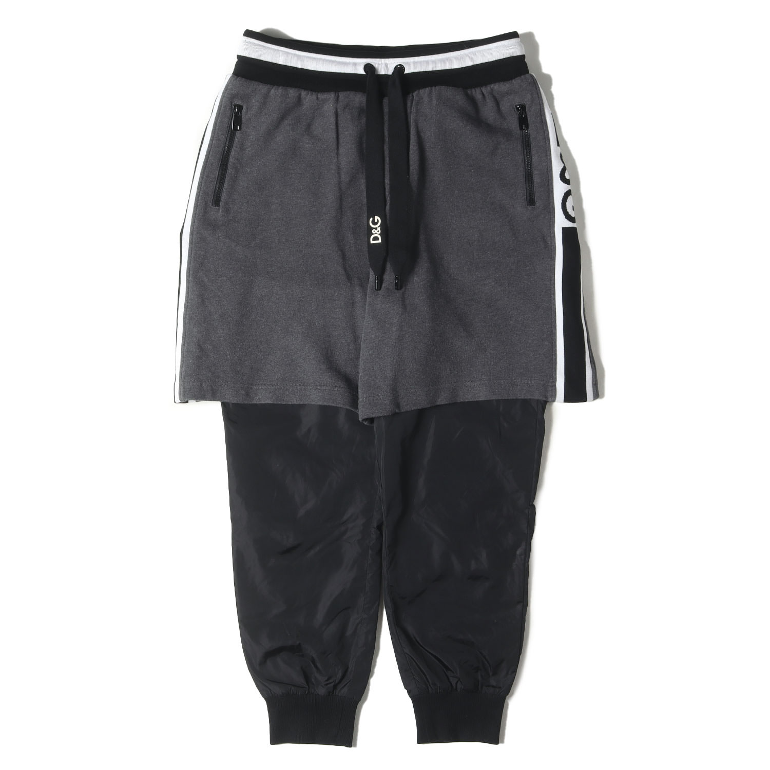DOLCE&GABBANA ドルチェ&ガッバーナ パンツ グレー サイズ:48 | 2WAY サイドロゴテープ スウェットショーツ レイヤード ナイロン ジョガー パンツ | イタリア製 | ボトムス ズボン【メンズ】【中古】【K4773】