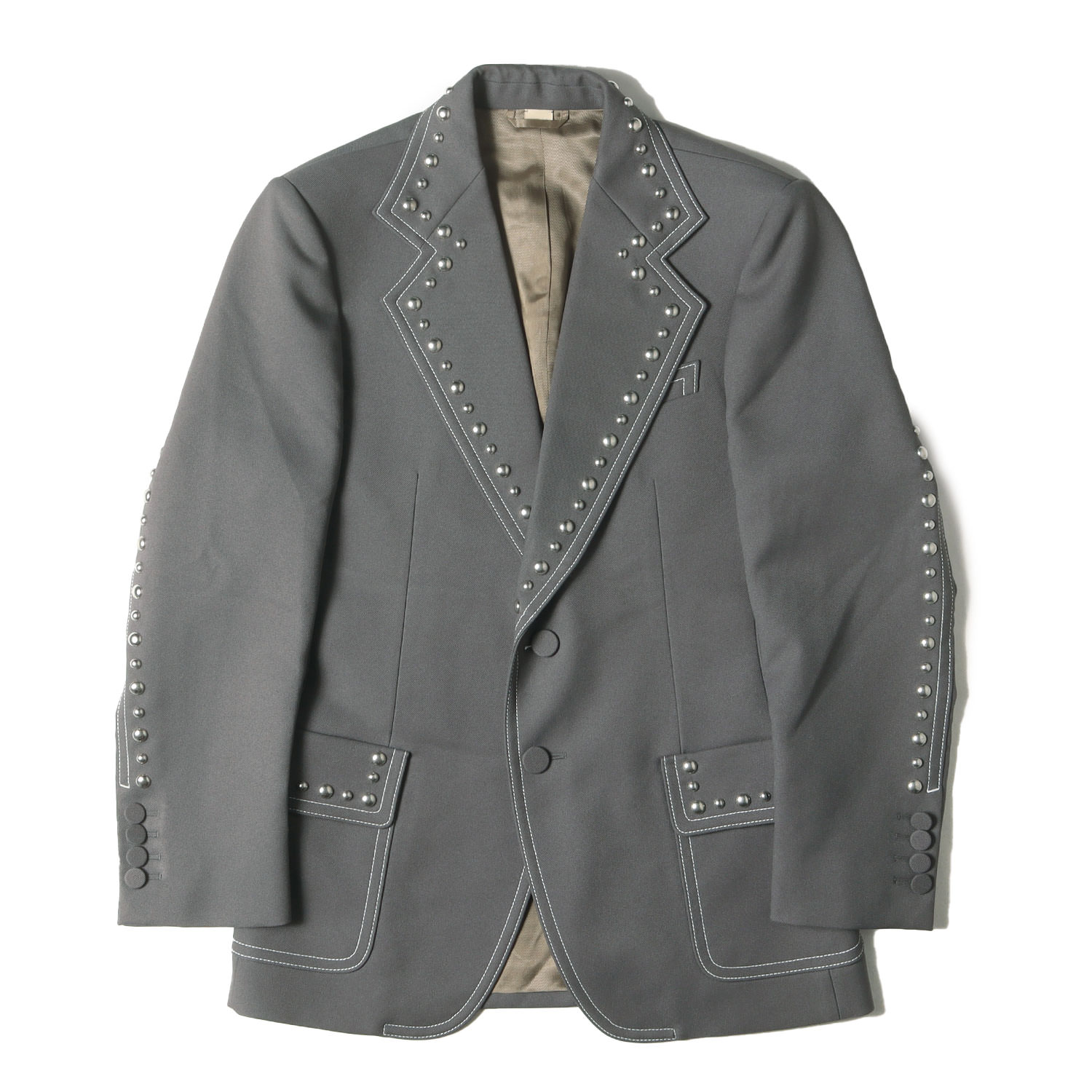 GUCCI グッチ ジャケット スチールグレー サイズ:46 | スタッズ付き ポリツイル 2B テーラード ジャケット | Fluid Drill Studded Jacket 710897 ZAKGX | イタリア製 アウター ブレザー ブルゾン 上着【メンズ】【中古】【K4777】