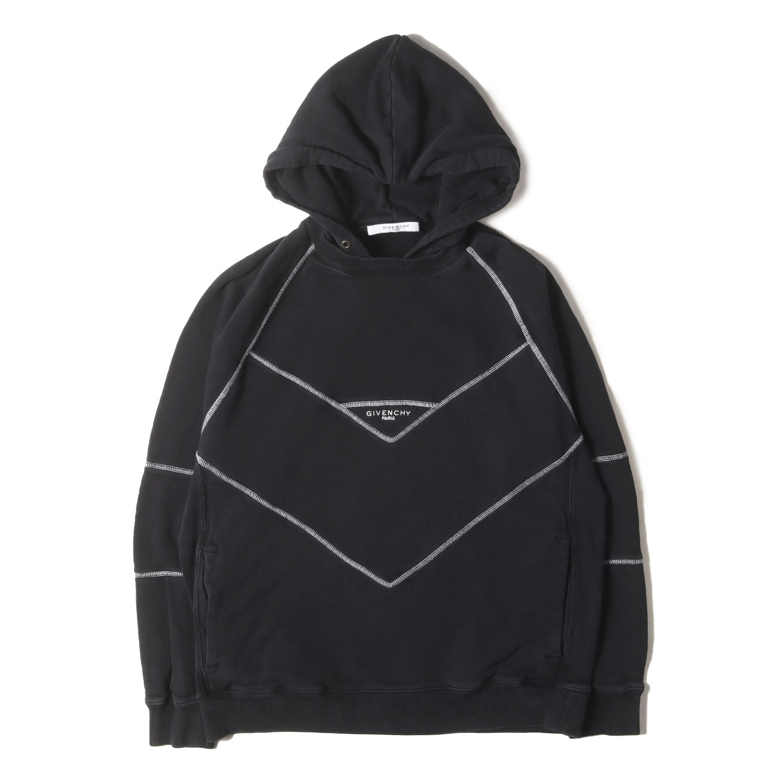 GIVENCHY ジバンシィ パーカー 黒 ブラック サイズ:M | 後付けフード付き ブランドロゴ刺繍 スウェット パーカー BMJ02J30AF | 長袖 トップス【メンズ】【中古】【K4781】