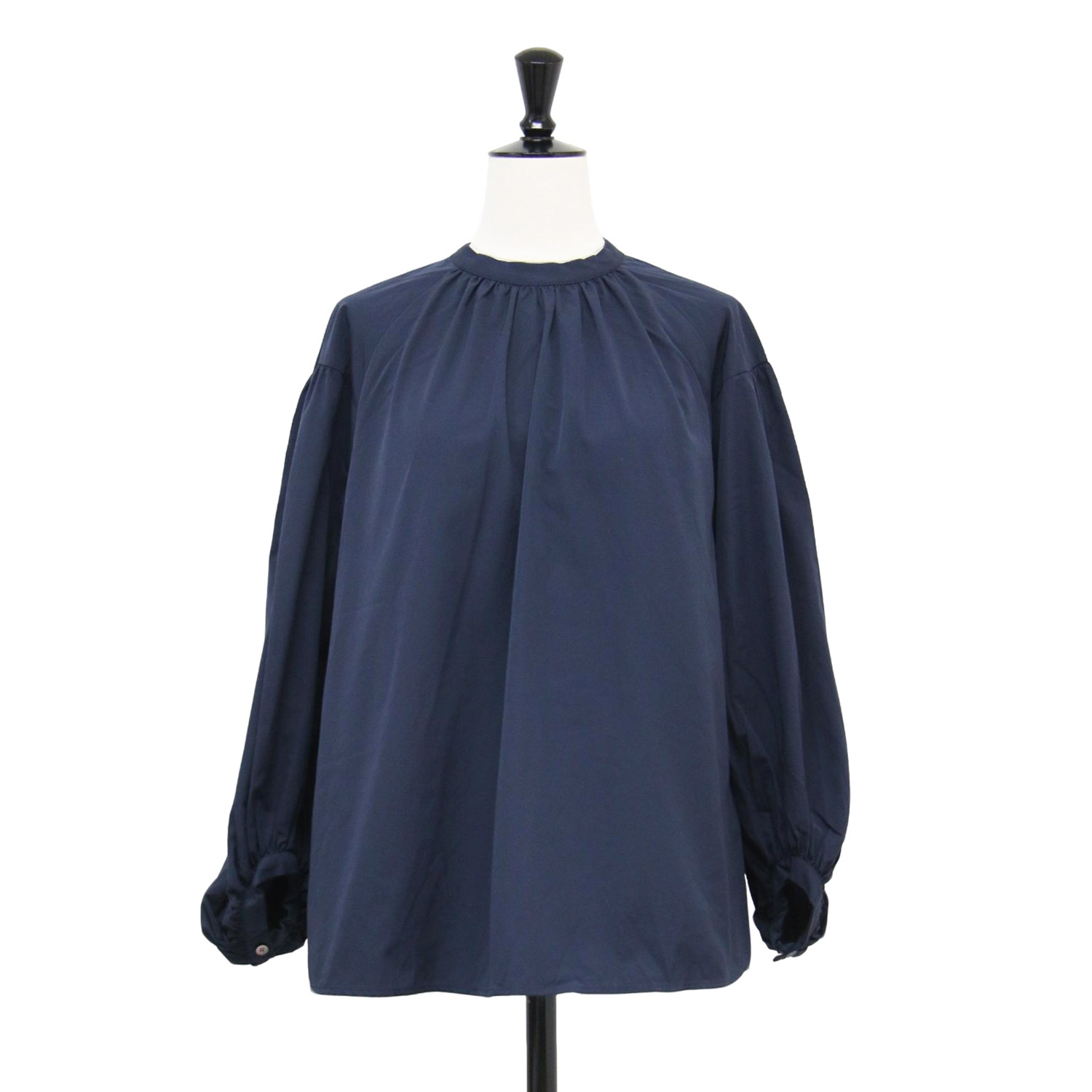 Ballsey ボールジー ブラウス ネイビー サイズ:36(9号) | 23秋冬 ポリステル コットン タフタ ギャザー ブラウス / シャツ | プルオーバー 長袖 スタンドカラー | トップス カットソー | 日本製【レディース】【中古】【K4781】