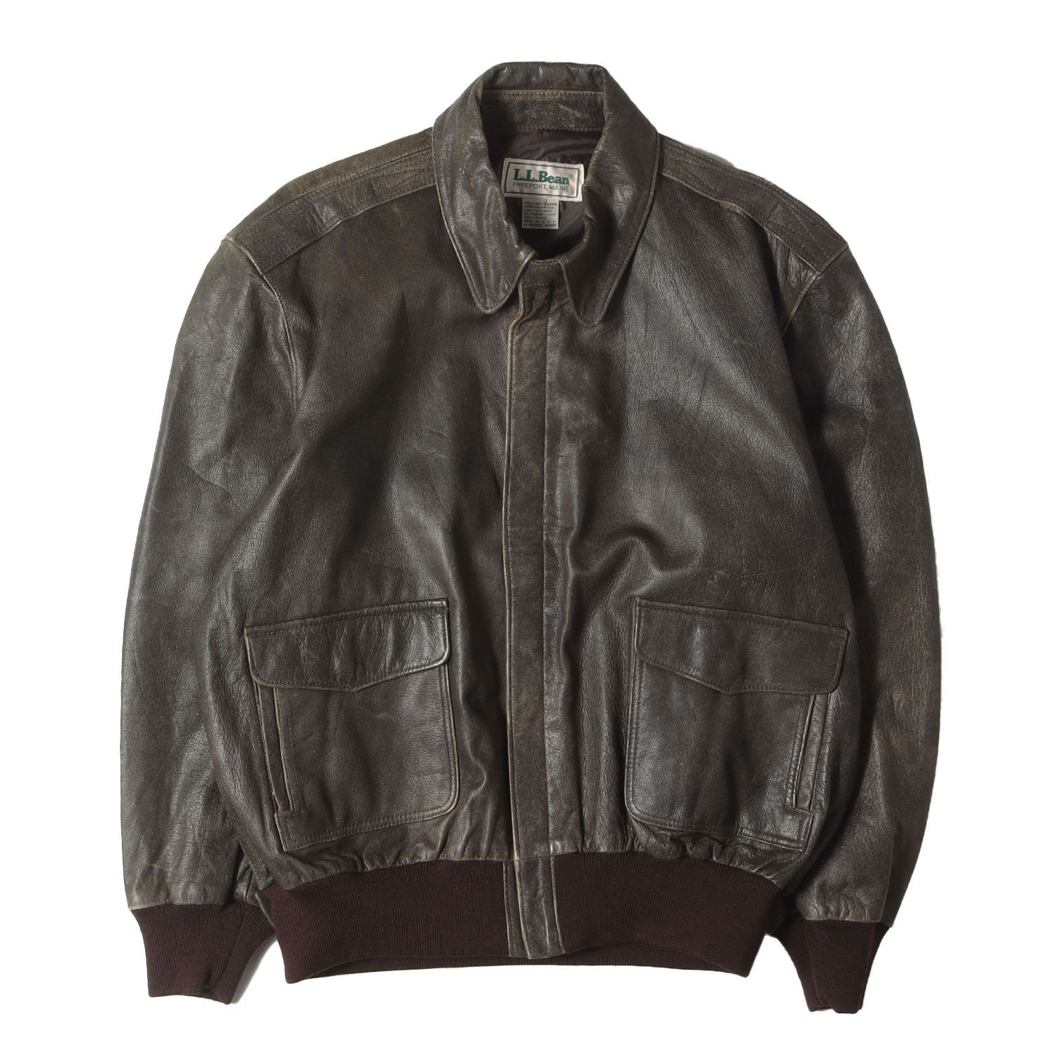 希少 80s llbeen 襟 レザー ウォームアップジャケット ミリタリー 80's L.L.BEAN ウォームアップジャケット ミディアムグリーン 表記(L
