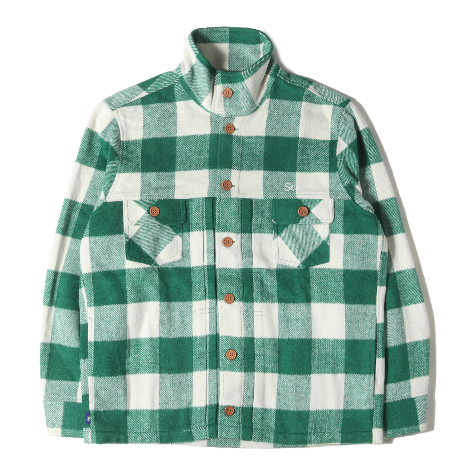 WIND AND SEA ウィンダンシー ジャケット グリーン×オフホワイト サイズ:L | 24SS バッファローチェック スタンドカラー ジャケット (JEAN WOOL PLAID JACKET) | アウター ブルゾン 上着【メンズ】【K4777】
