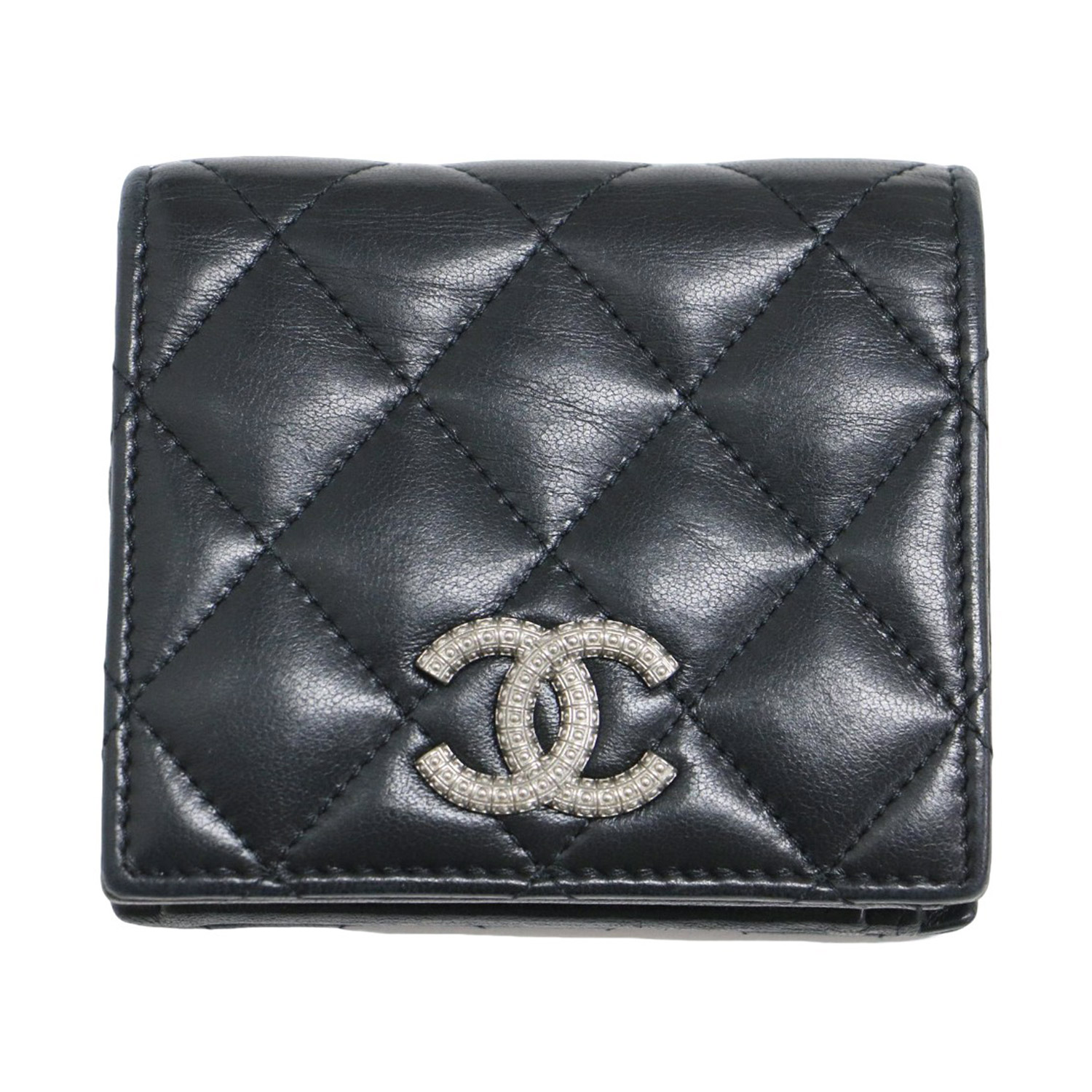 CHANEL シャネル マトラッセ ココマーク クラシック スモールウォレット AP3407 / 二つ折り財布 | スナップボタン ラムスキン | ブラック 黒 | ブランド ファッション アイテム【レディース】【中古】【K4786】