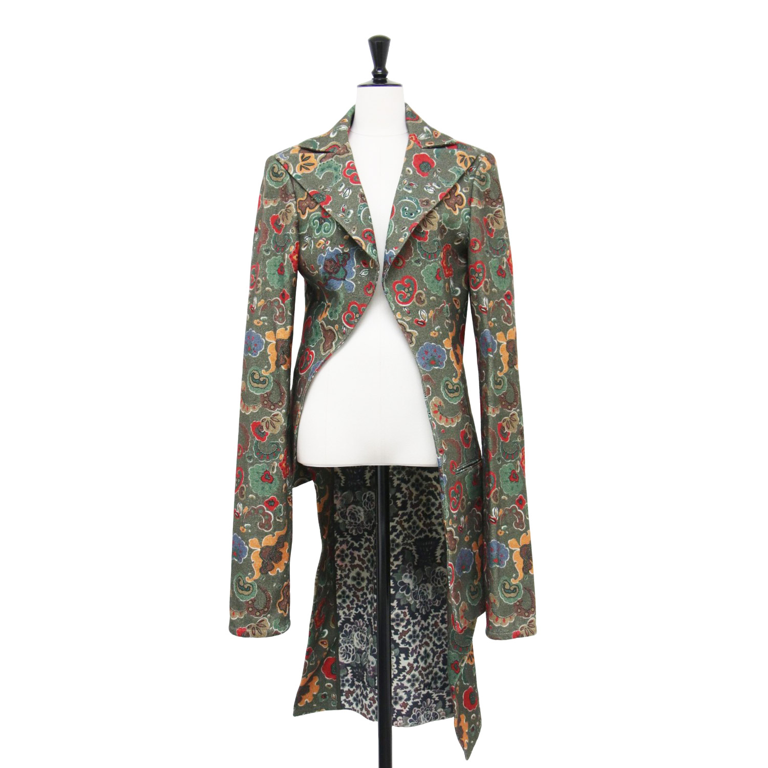 Yohji Yamamoto ヨウジヤマモト ジャケット カーキ系 サイズ:3(L) | フラワープリント ウール ロング ジャケット / コート | 長袖 ボタンレス 花柄 | アウター ブルゾン 上着【レディース】【中古】【K4650】｜ブランド古着のBEEGLE by Boo-Bee
