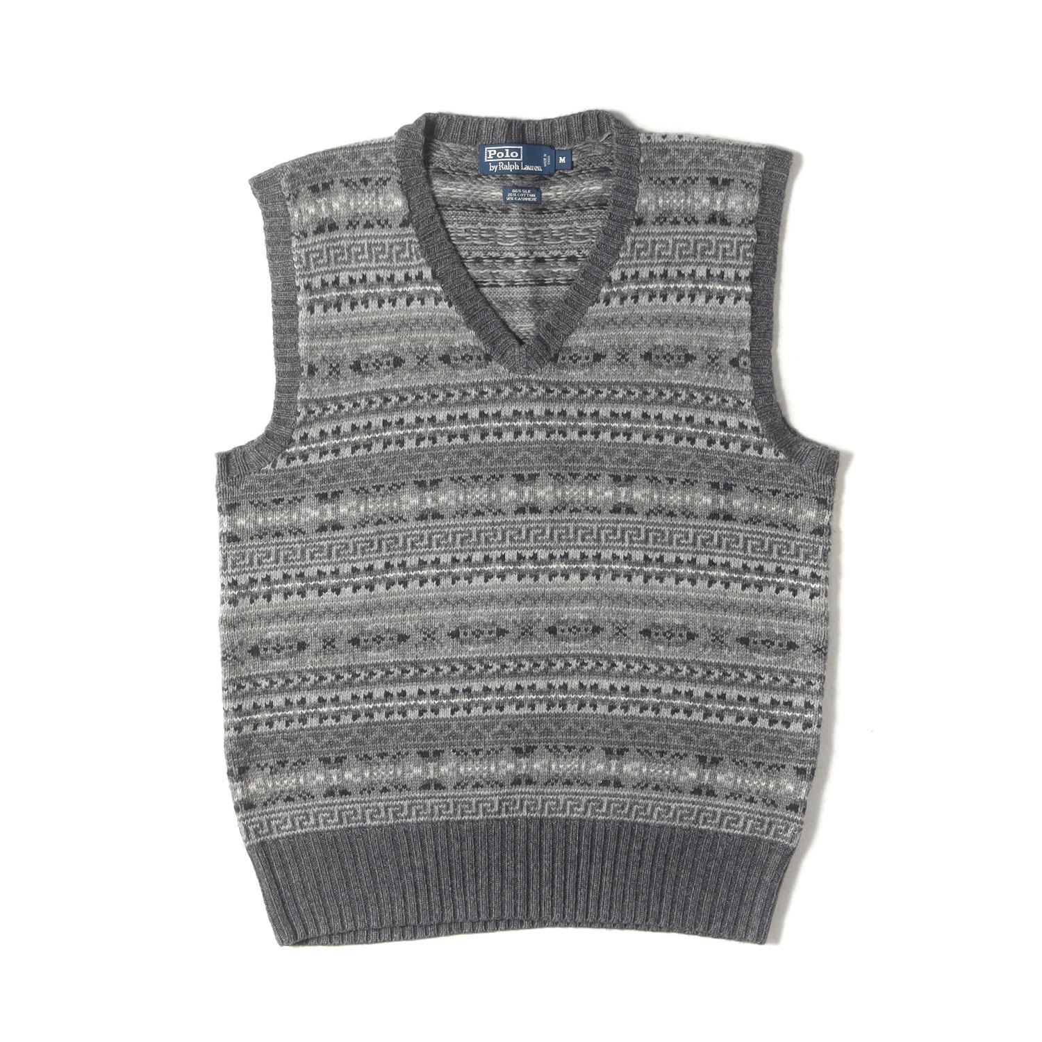 POLO Ralph Lauren ポロ ラルフローレン ベスト グレー サイズ:M | フェアアイル柄 Vネック カシミヤ混 シルク ニット ベスト (MNBLSWEM3R00036) | トップス セーター【メンズ】【中古】【美品】【K4785】