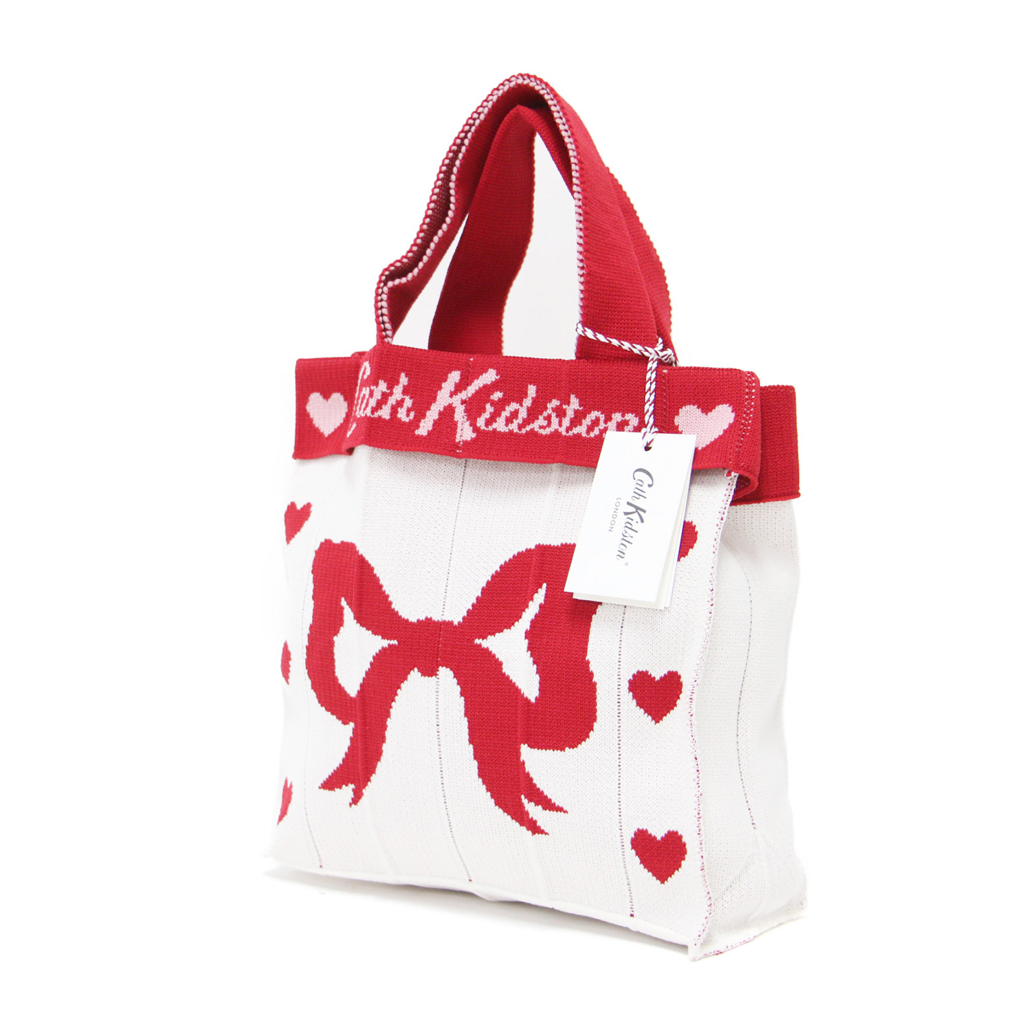 Cath Kidston キャスキッドソン ? KNT365 御徒面子 | 25秋冬 西銀座店押さえる 編み物 御徒面子 / ハンドバック トート | シュロの葉 ハート形 | 白いこと 赤いこと | 日本製 ブランド名 嚢【レディース】【中古】【新品負けず劣らず】【K4837】