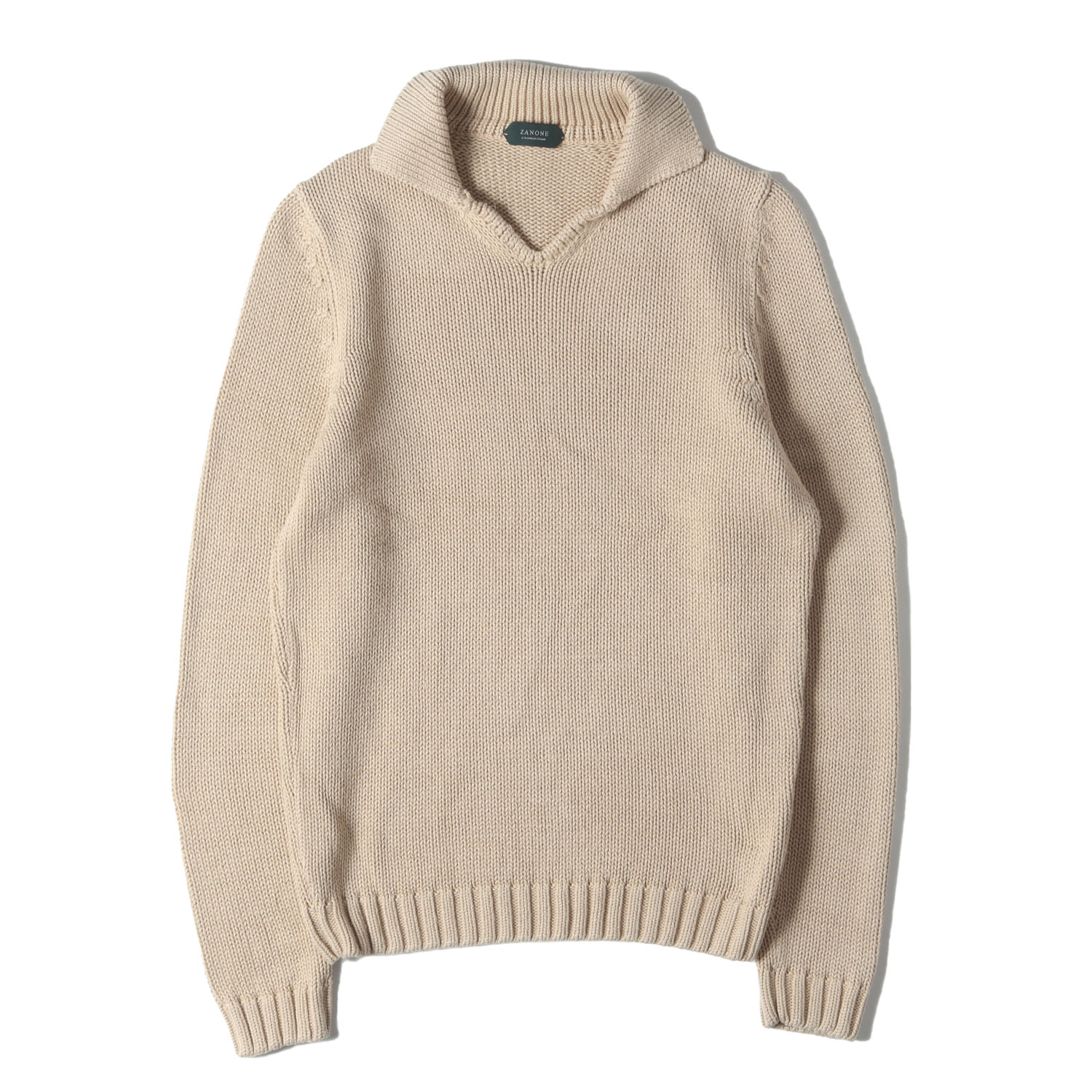 ZANONE ザノーネ ニット ベージュ サイズ:48 | スキッパー コットン ニット セーター (811932 ZY377) / MADE IN ITALY | トップス プルオーバー【メンズ】【中古】【K4779】
