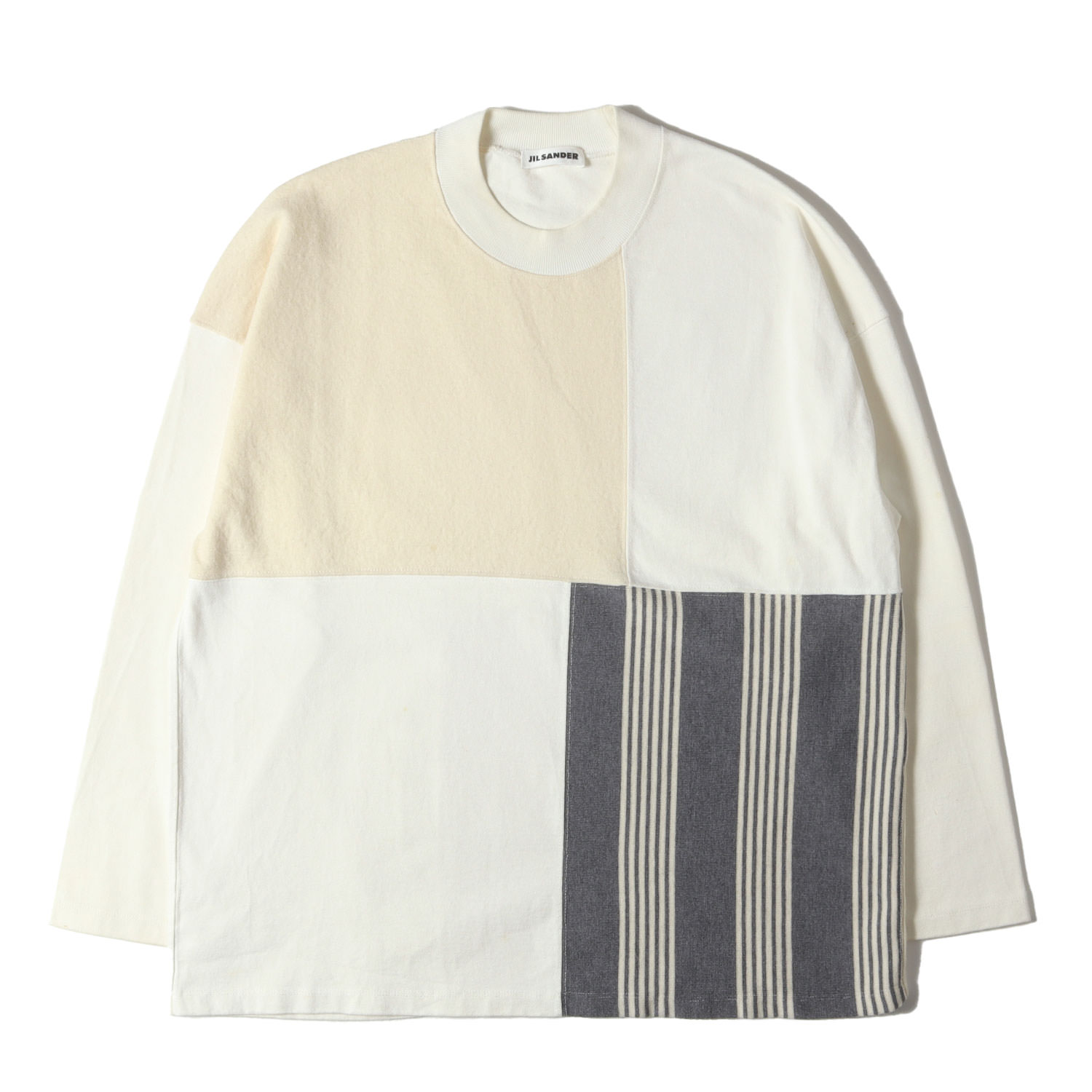 JIL SANDER ジル・サンダー カットソー ホワイト 白 サイズ:S | 異素材 パネル パッチワーク ロングスリーブ カットソー | トップス Tシャツ 長袖 | イタリア製【メンズ】【中古】【K4780】