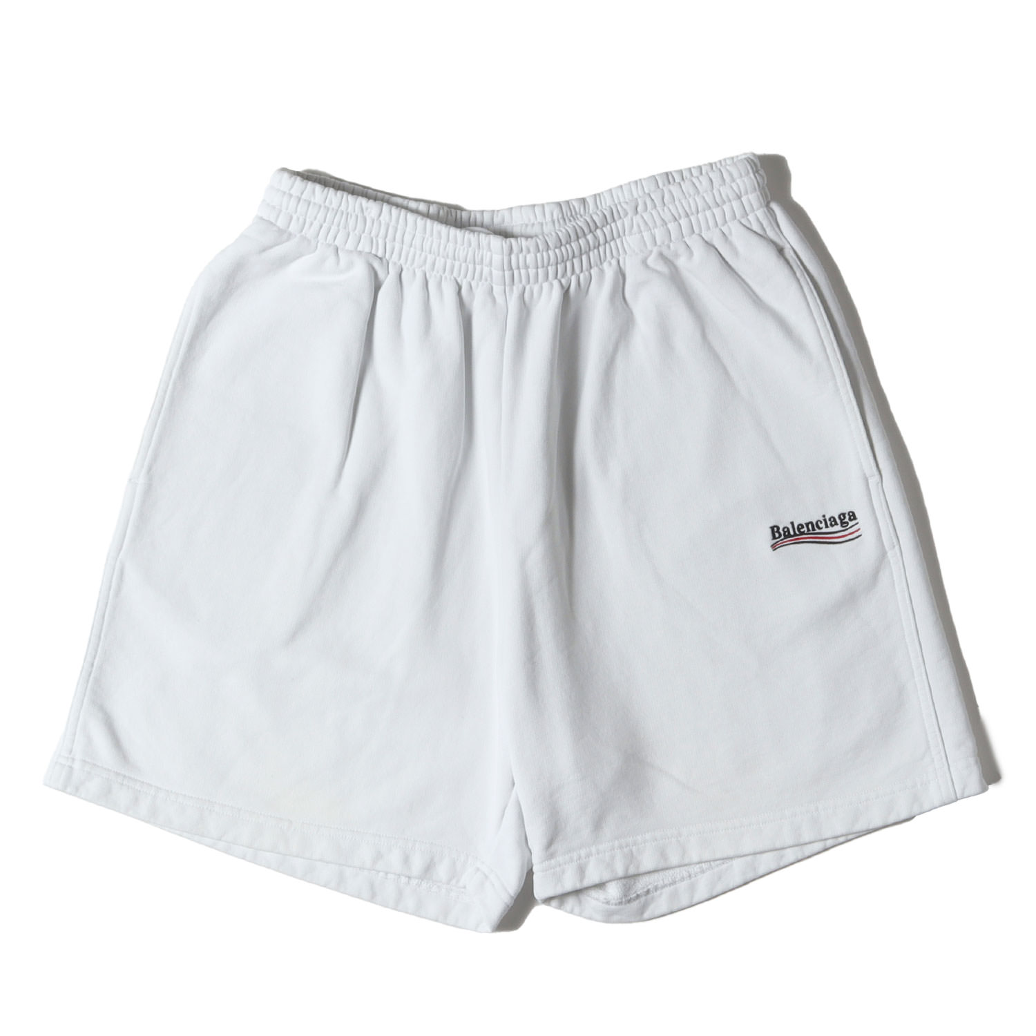 BALENCIAGA バレンシアガ パンツ ホワイト 白 サイズ:XS | キャンペーンロゴ刺繍 スウェット ショートパンツ (Political Campaign Sweat Shorts) | ボトムス ショーツ【メンズ】【中古】【K4792】｜ブランド古着のBEEGLE by Boo-Bee