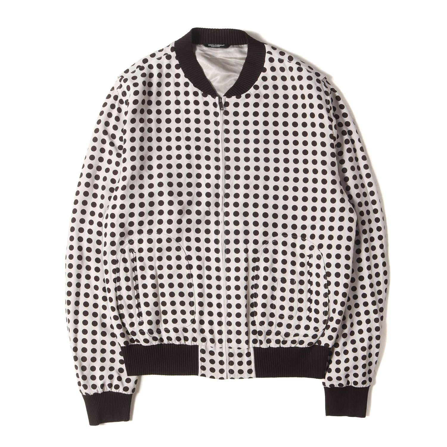 DOLCE&GABBANA ドルチェ&ガッバーナ ジャケット ホワイト ブラック 白黒 サイズ:54 | ドット柄 ストレッチ ライトウェイト ジップジャケット | イタリア製 | アウター ブルゾン 上着【メンズ】【K4887】｜ブランド古着のBEEGLE by Boo-Bee