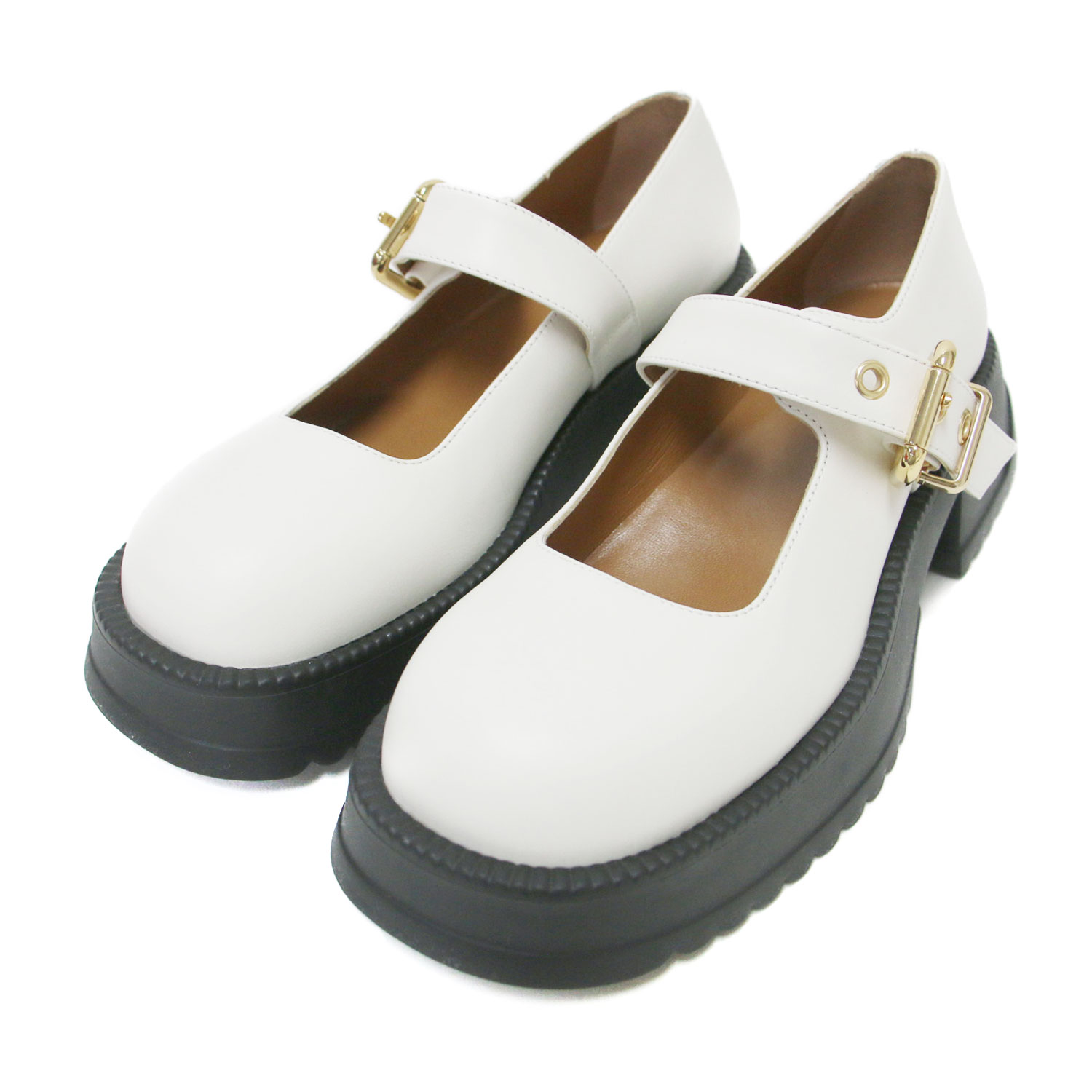 MARNI マルニ 大きさ:38(25.0糎) | メリージェーン 木目細かシューズ | 厚底 同盟罷工さあ美 チャンキーヒール ロゴタイプ 牛皮 | 白いこと ゴールド | イタリア製 ブランド名 靴【レディース】【K4837】