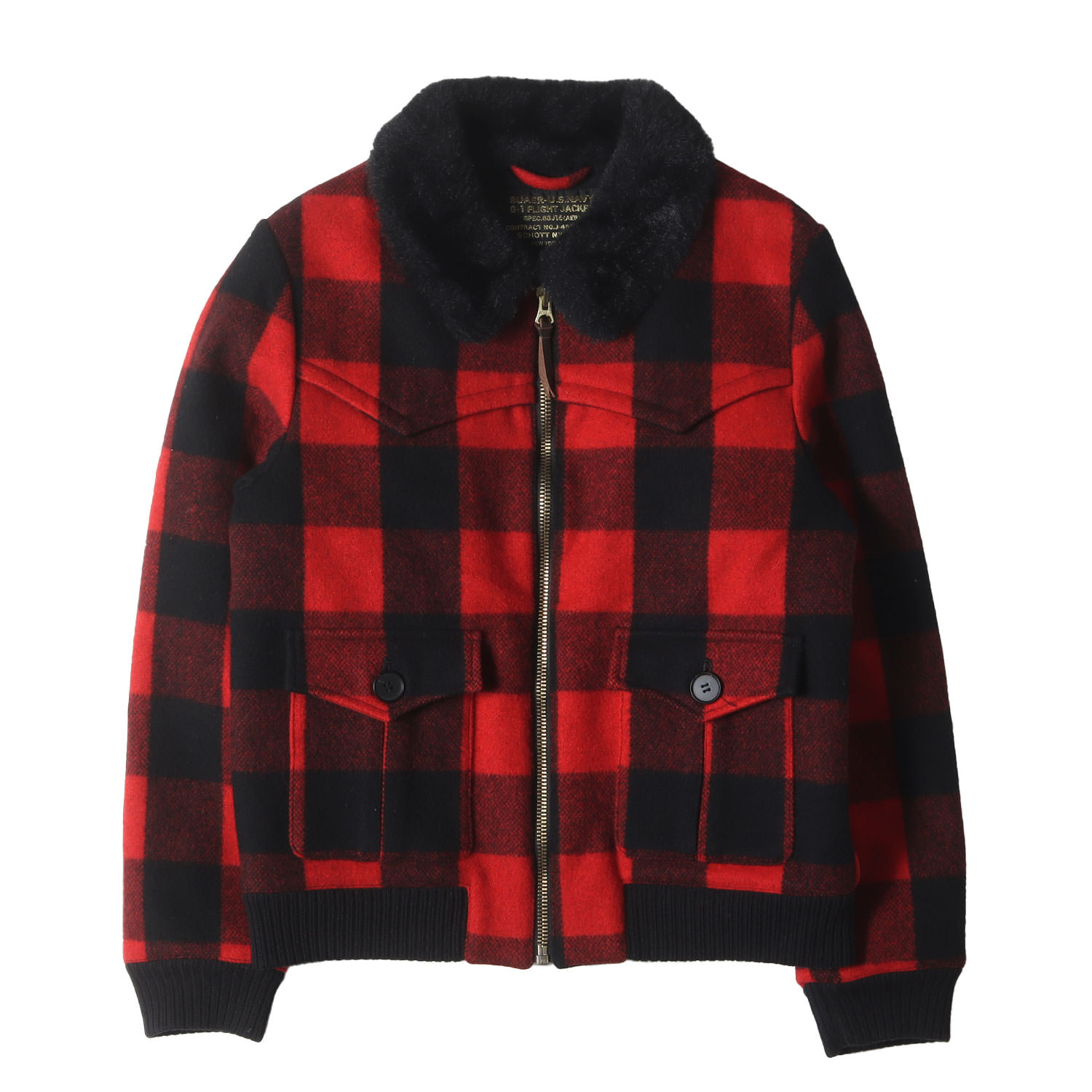 Schott ショット ジャケット レッド&times;ブラック S相当 | Macknight バッファローチェック メルトンウール G-1 フライトジャケット | アウター ブルゾン 上着 | 日本製【メンズ】【中古】【K4858】｜ブランド古着のBEEGLE by Boo-Bee