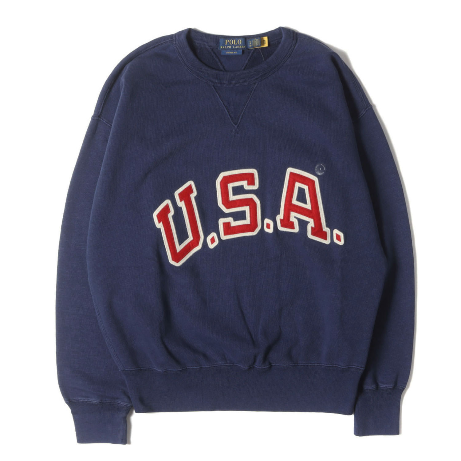 POLO Ralph Lauren ポロ ラルフローレン 流汗 米国海軍 紺 大きさ:S | 最新作模範例 | 25AW ヴィンテージ製作 USAロゴタイプ継ぎ切れ 両Vガゼット 労働者の一団素っ首 トレーナー | トップス トレーナーネイビー S【メンズ】【K4746】