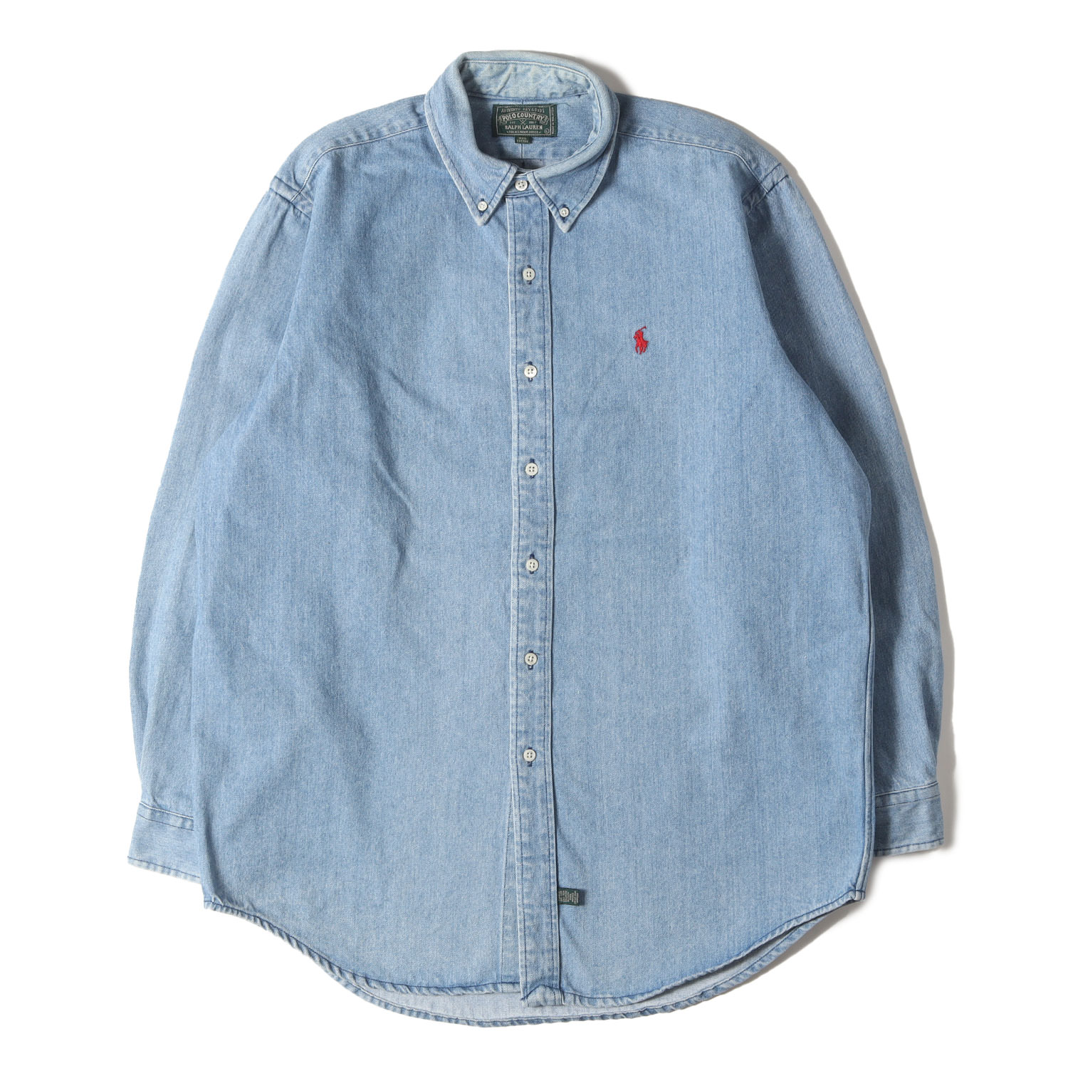 RALPH LAUREN ラルフローレン シャツ インディゴ サイズ:L | 希少 POLO COUNTRY | 90s 赤ポニー ボタンダウン デニムシャツ | 90年代 古着 ヴィンテージ | トップス カジュアルシャツ 長袖【メンズ】【中古】【K4777】
