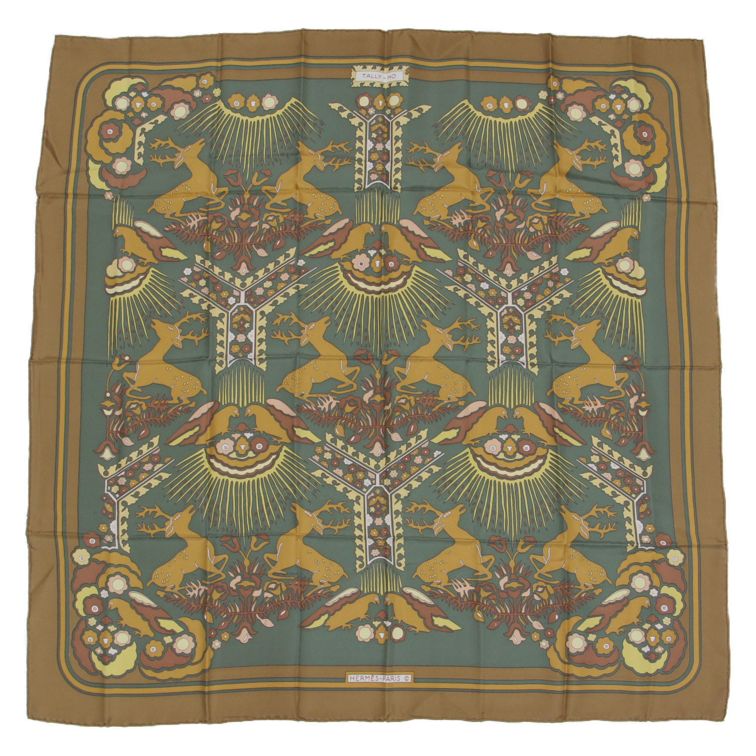 HERMES エルメス 地絹えり巻き カレ90 | TALLY-HO ヴィンテージ 大判 毛の荒物柄 | 赤銅色系 | フランス共和国製 ブランド名 流行り物科目 小物【レディース】【中古】【美品】【K4837】