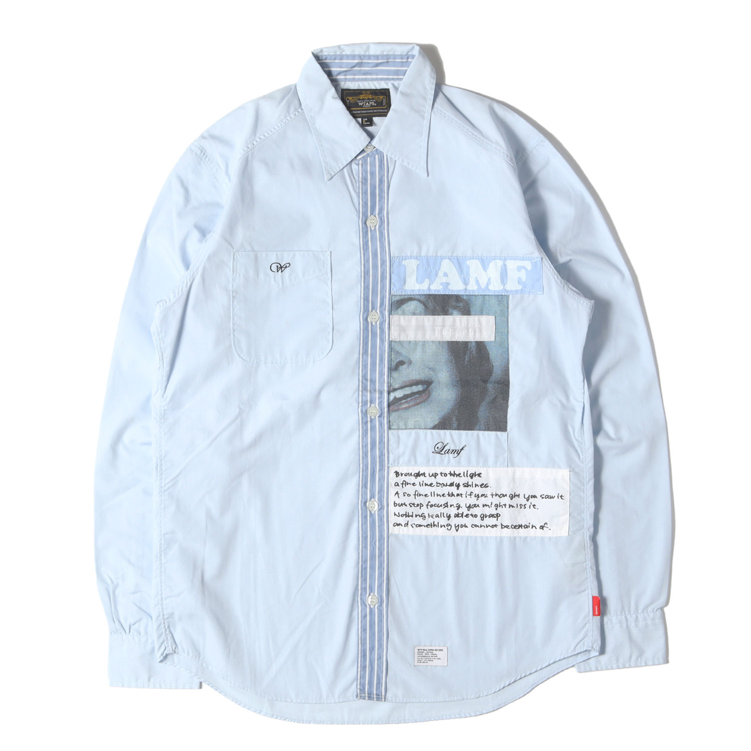 WTAPS ダブルタップス シャツ ブルー サイズ:S | 00s コラージュパッチ ボタンシャツ (FURRIES L/S) | トップス カジュアルシャツ 長袖【メンズ】【中古】【K4774】