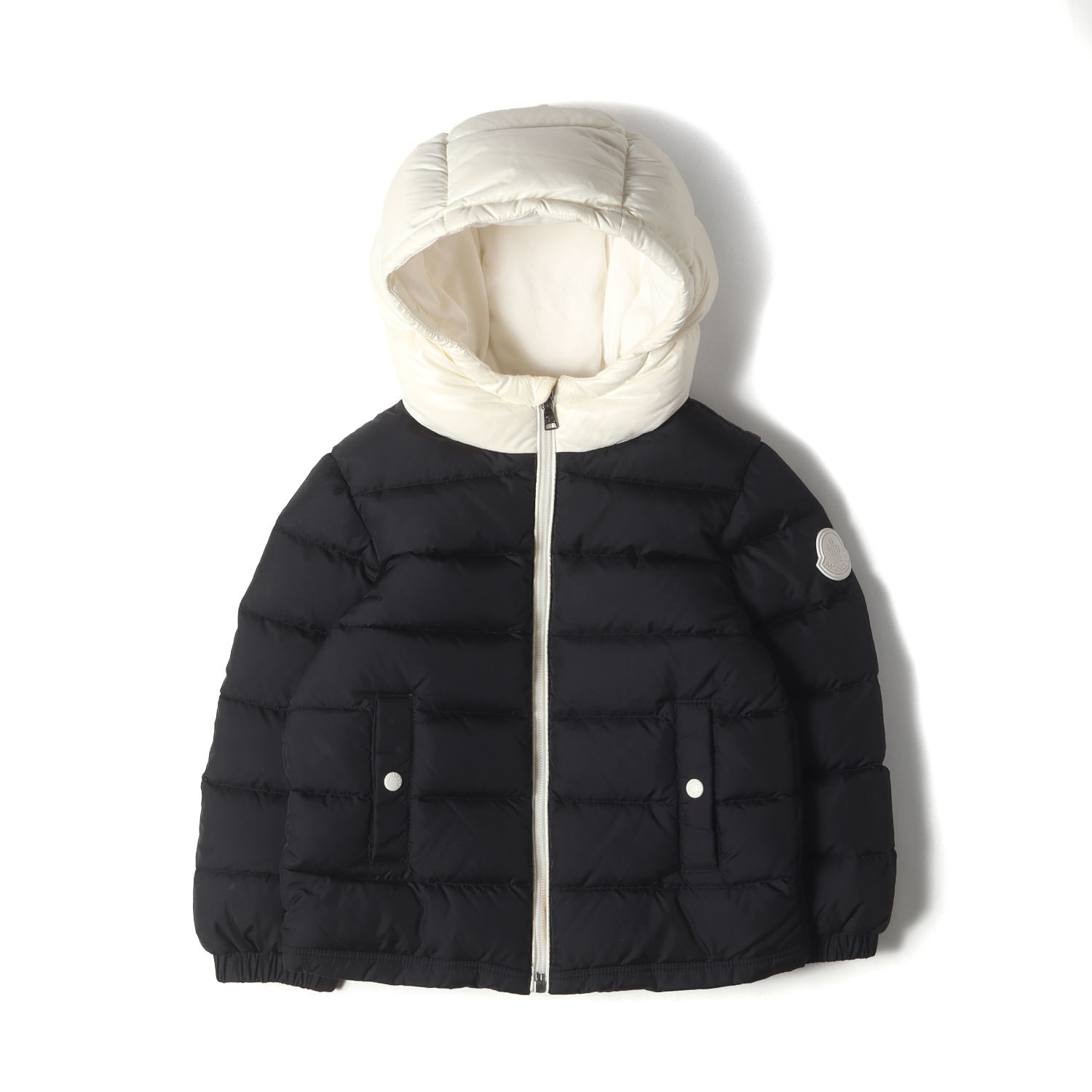 MONCLER モンクレール ジャケット サイズ:キッズサイズ3 | ツートーン ナイロン フーデッド ダウンジャケット (LOURMARIN) | ブラック ホワイト 黒白 | アウター ブルゾン 上着 子供服【中古】【K4783】