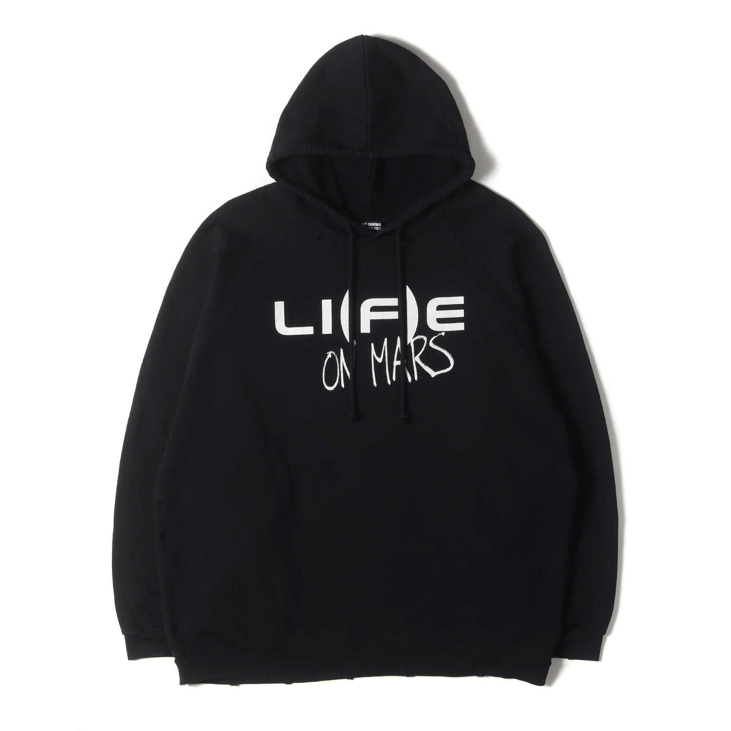 RAF SIMONS ラフシモンズ パーカー 黒いこと 黒 大きさ:L | 不都合産業 グラフィック 汗水 パーカー (OVERSIZED PRINTED HOODIE LIFE ON MARS) | トップス フーディー【メンズ】【中古】【K4845】
