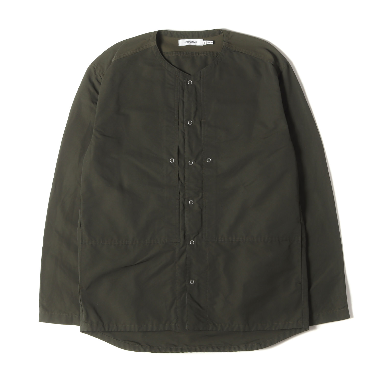 NONNATIVE ノンネイティブ ジャケット オリーブ サイズ:1 | ノーカラー 60/40クロス シャツジャケット (CLIMBER L/S SHIRT JACKET C/N 60/40 CLOTH CORDURA) | アウター ブルゾン 上着【メンズ】【中古】【K4783】