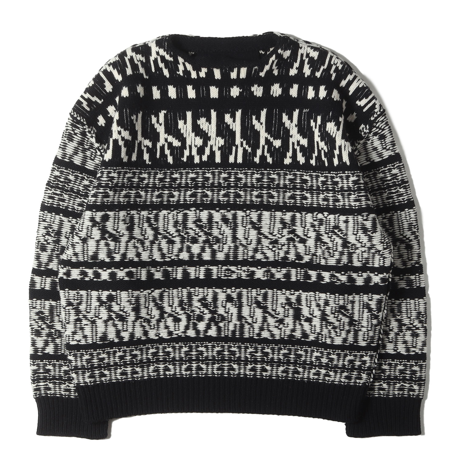 GIVENCHY ジバンシィ ニット ブラック ホワイト 黒白 サイズ:L/XL相当 | モチーフストライプ柄 ジャガード ウール ローゲージ ニット (Motif Stripe Jacquard Knit) | トップス セーター | イタリア製【メンズ】【中古】【K4803】