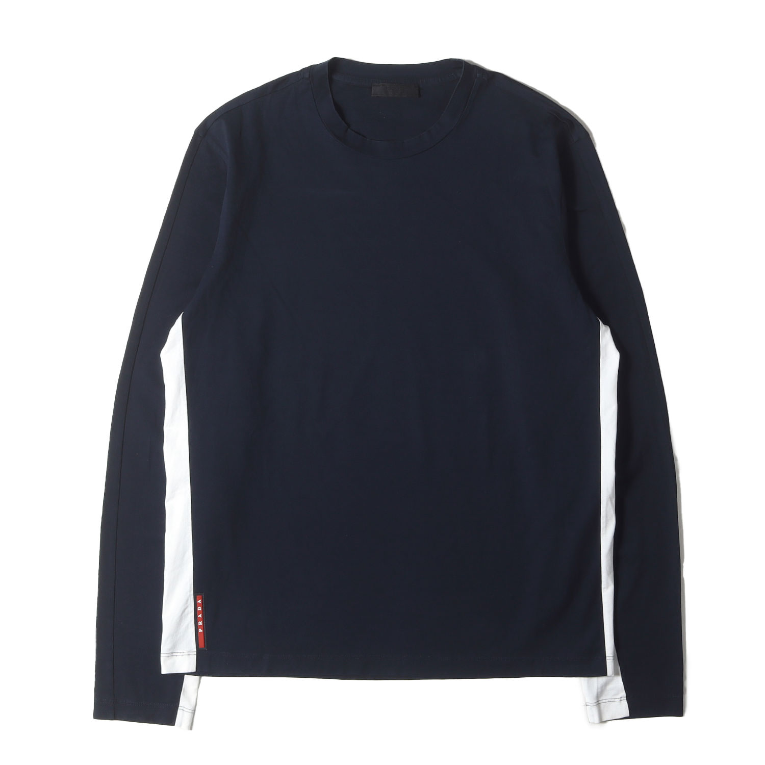PRADA SPORTS プラダスポーツ ティーシャツ 米国海軍 白いこと 紺白 大いさ:M | 天然ゴム継ぎ切れ付き添い人 綿織物伸ばすこと ツートーン ロング衣袂ティーシャツ | トップス カットソー 長袖【メンズ】【中古】【K4704】